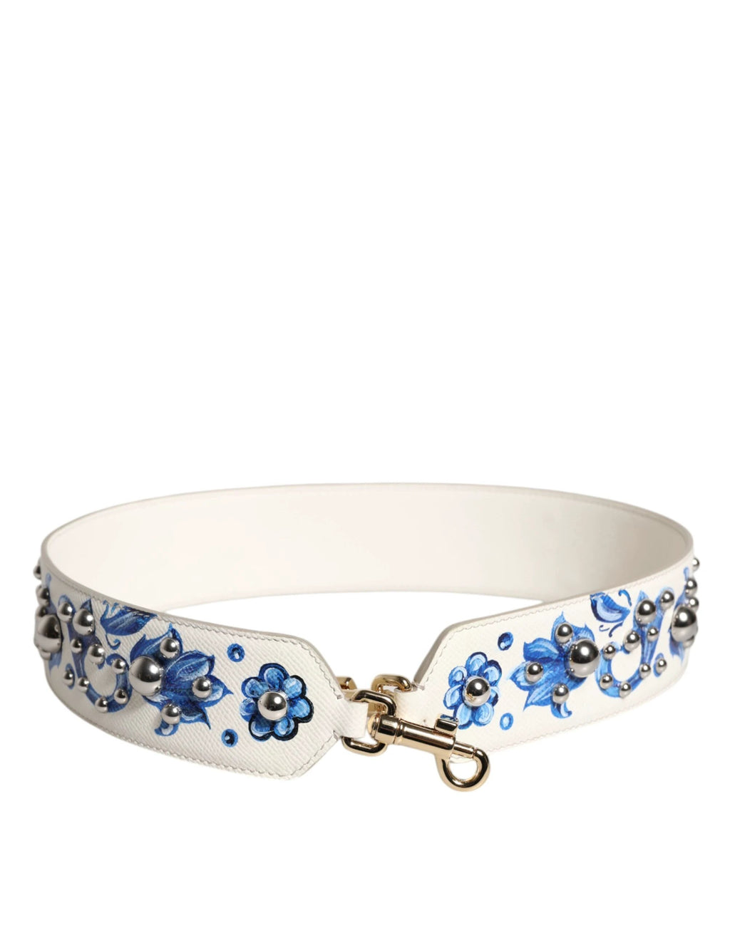 Dolce & Gabbana White Blue Floral Leather Stud Shoulder Strap by Dolce & Gabbana