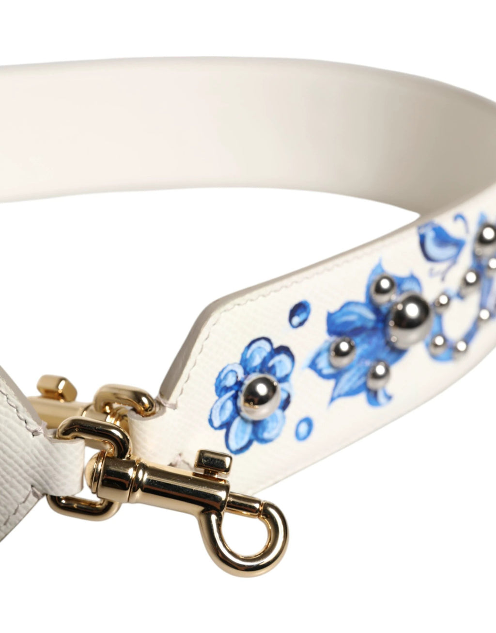 Dolce & Gabbana White Blue Floral Leather Stud Shoulder Strap by Dolce & Gabbana