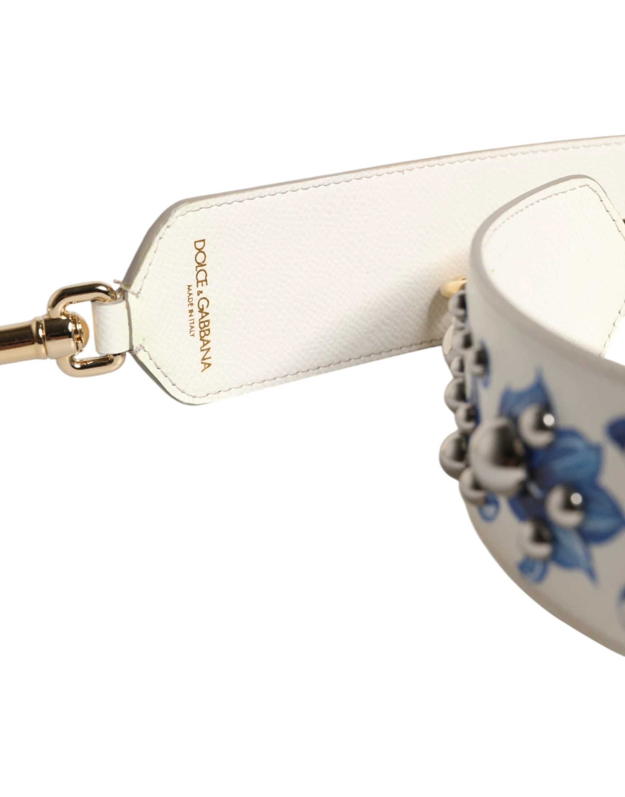 Dolce & Gabbana White Blue Floral Leather Stud Shoulder Strap by Dolce & Gabbana