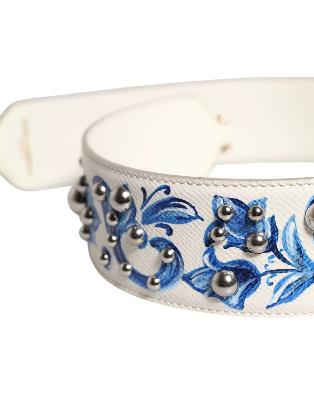 Dolce & Gabbana White Blue Floral Leather Stud Shoulder Strap by Dolce & Gabbana