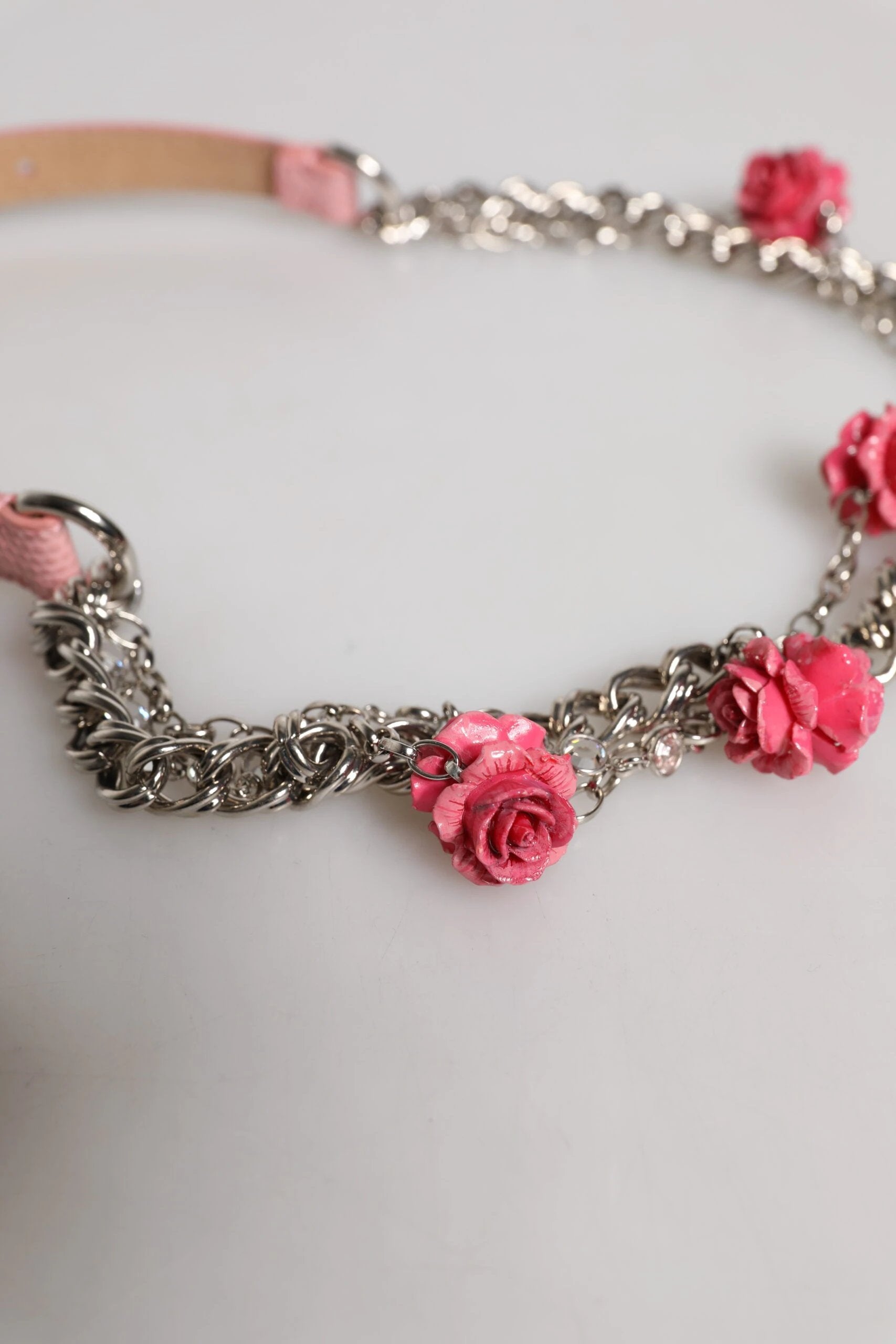 Dolce & Gabbana Pink Embelished Roses Textured Leather Belt by Dolce & Gabbana