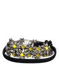 Dolce & Gabbana Black Leather Daisy Crystal Embellish Waist Belt by Dolce & Gabbana