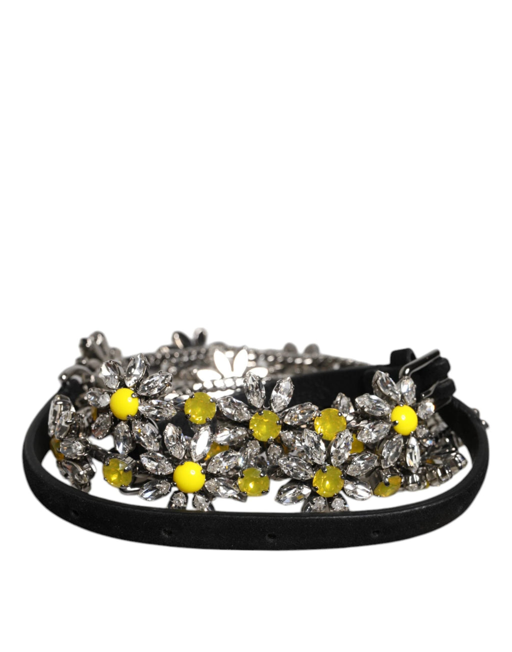 Dolce & Gabbana Black Leather Daisy Crystal Embellish Waist Belt by Dolce & Gabbana