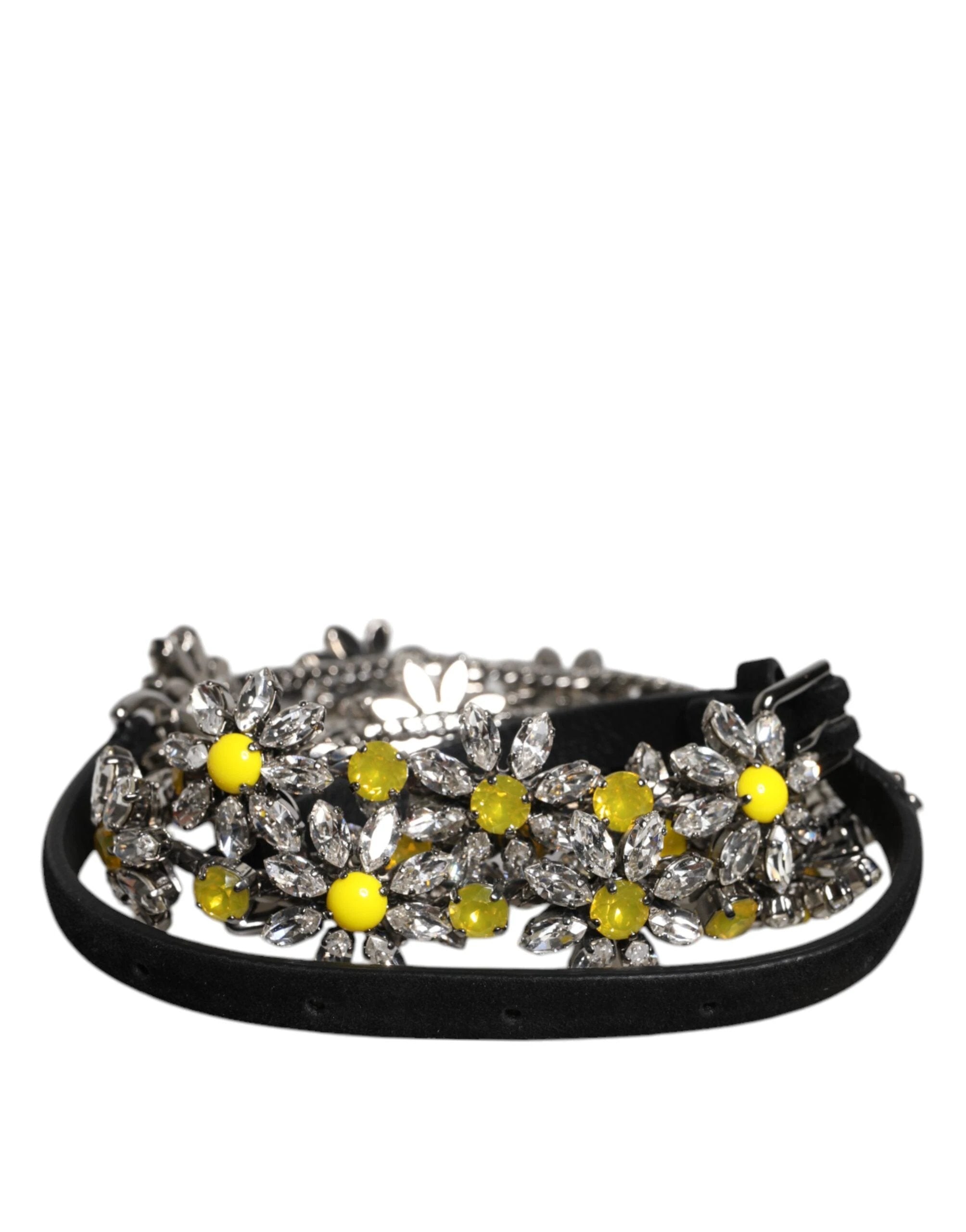 Dolce & Gabbana Black Leather Daisy Crystal Embellish Waist Belt by Dolce & Gabbana