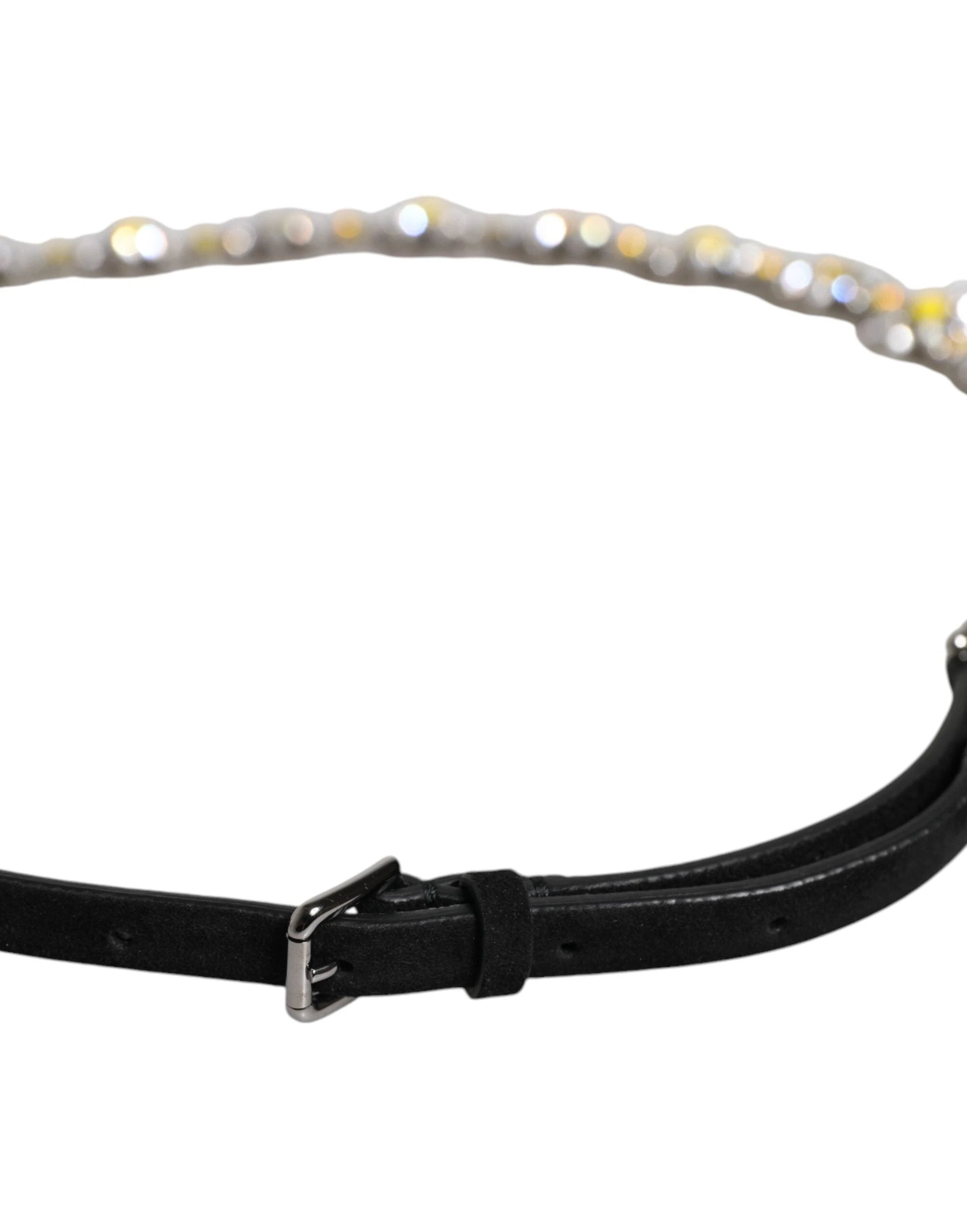 Dolce & Gabbana Black Leather Daisy Crystal Embellish Waist Belt by Dolce & Gabbana