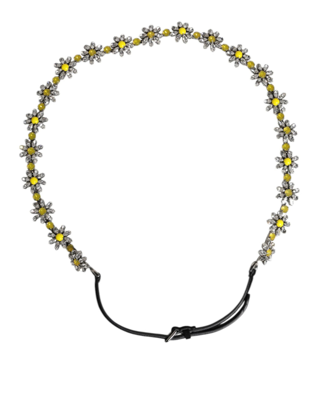 Dolce & Gabbana Black Leather Daisy Crystal Embellish Waist Belt by Dolce & Gabbana