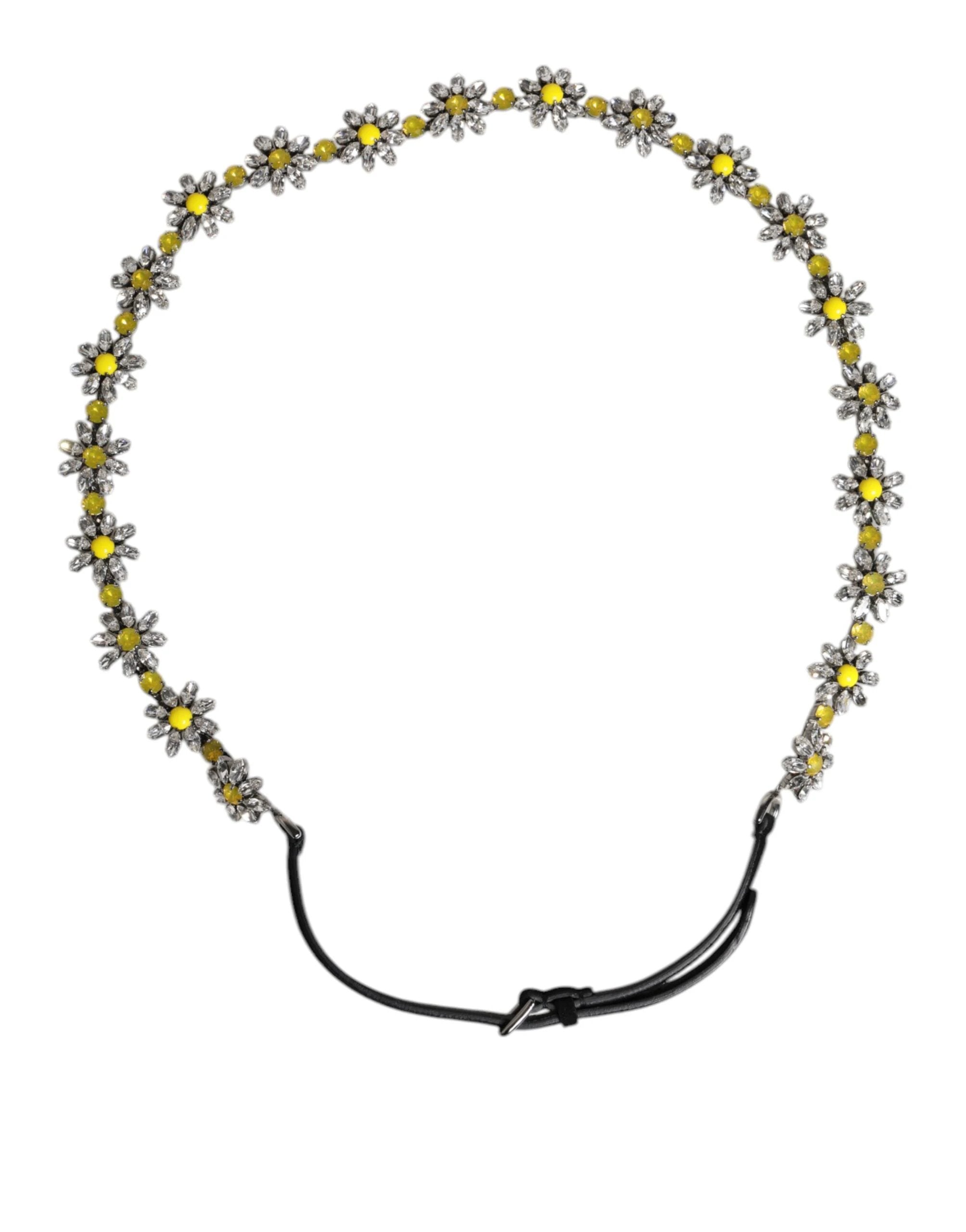 Dolce & Gabbana Black Leather Daisy Crystal Embellish Waist Belt by Dolce & Gabbana