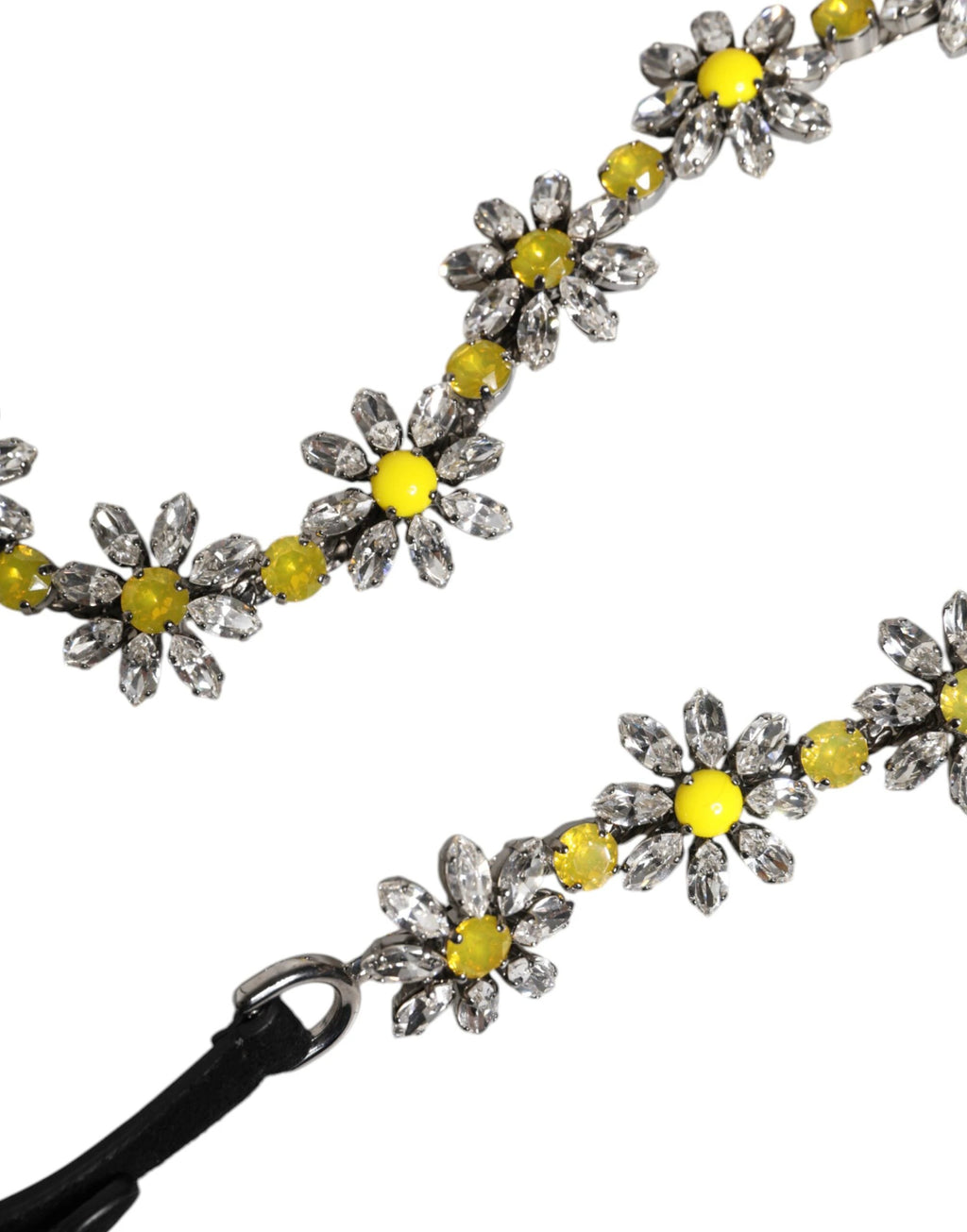 Dolce & Gabbana Black Leather Daisy Crystal Embellish Waist Belt by Dolce & Gabbana