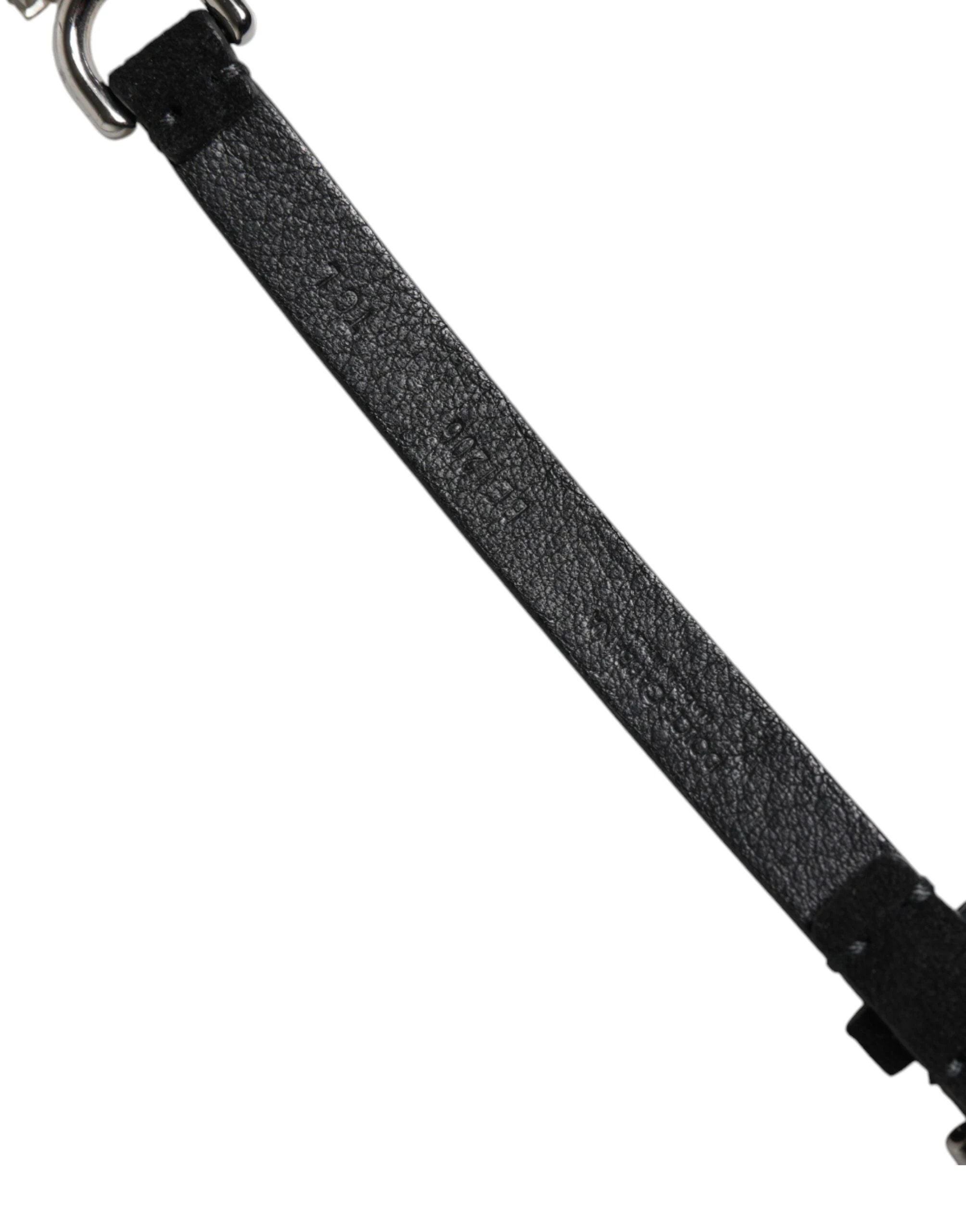 Dolce & Gabbana Black Leather Daisy Crystal Embellish Waist Belt by Dolce & Gabbana