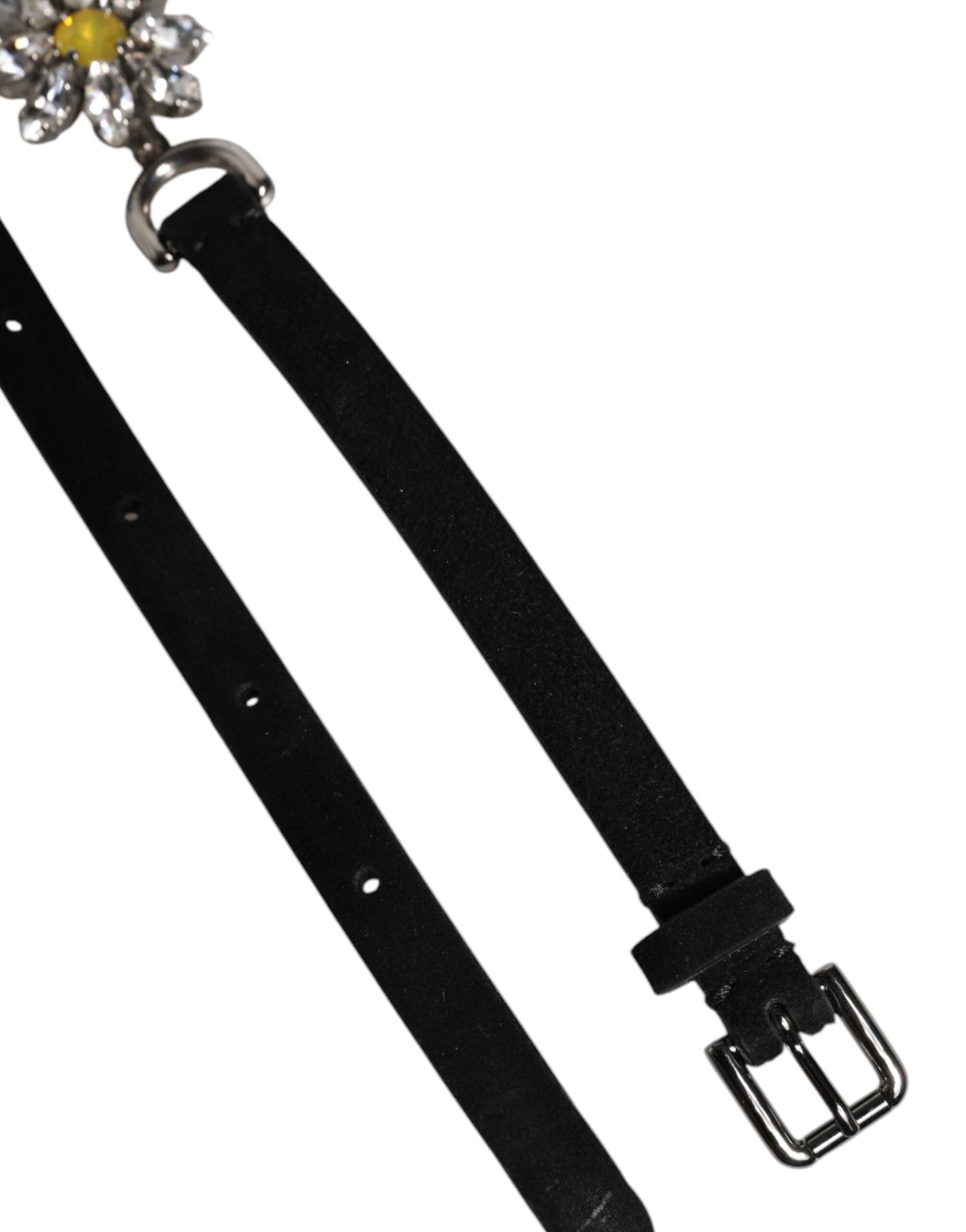 Dolce & Gabbana Black Leather Daisy Crystal Embellish Waist Belt by Dolce & Gabbana