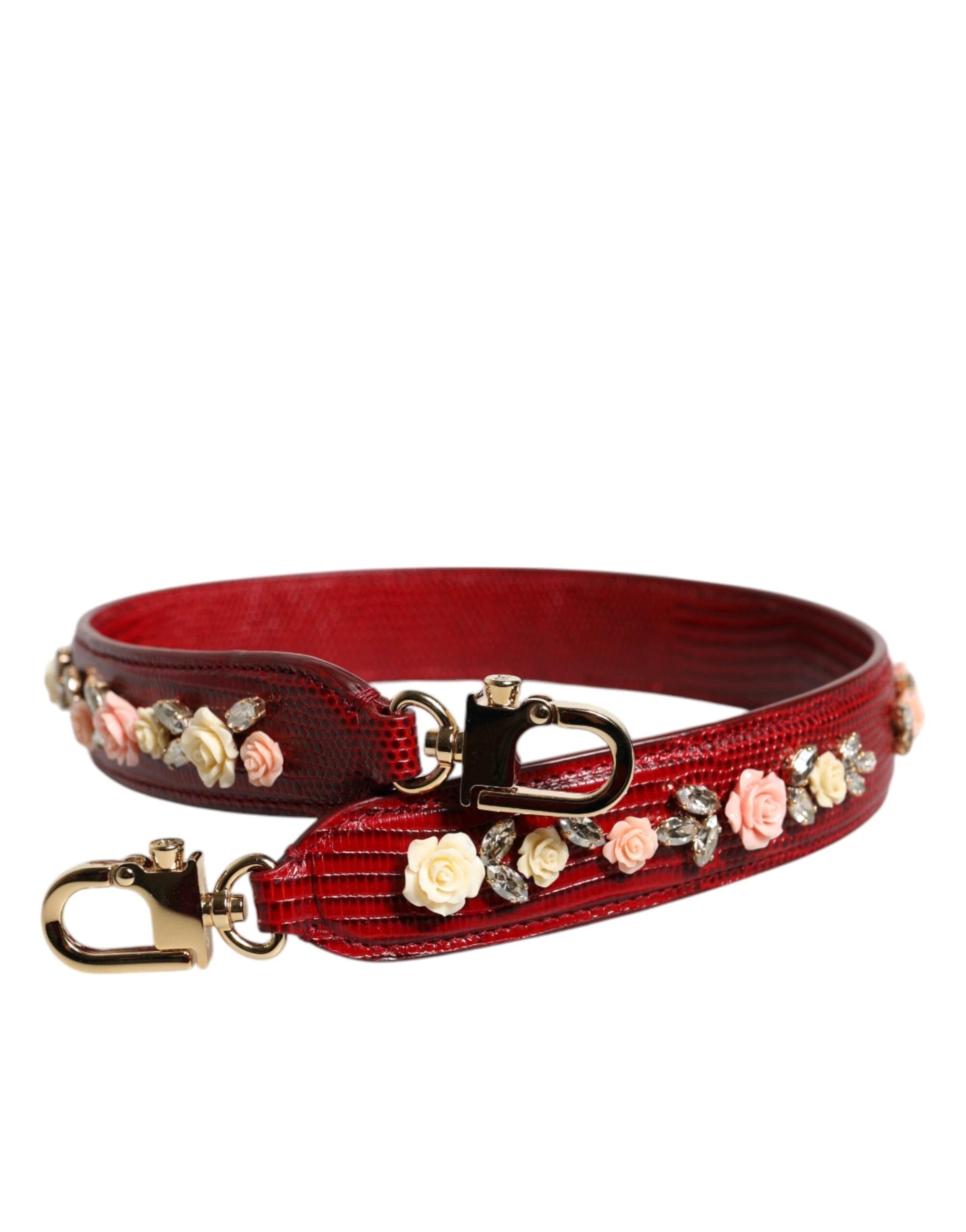 Dolce & Gabbana Red Leather Floral Embellish Bag Shoulder Strap by Dolce & Gabbana