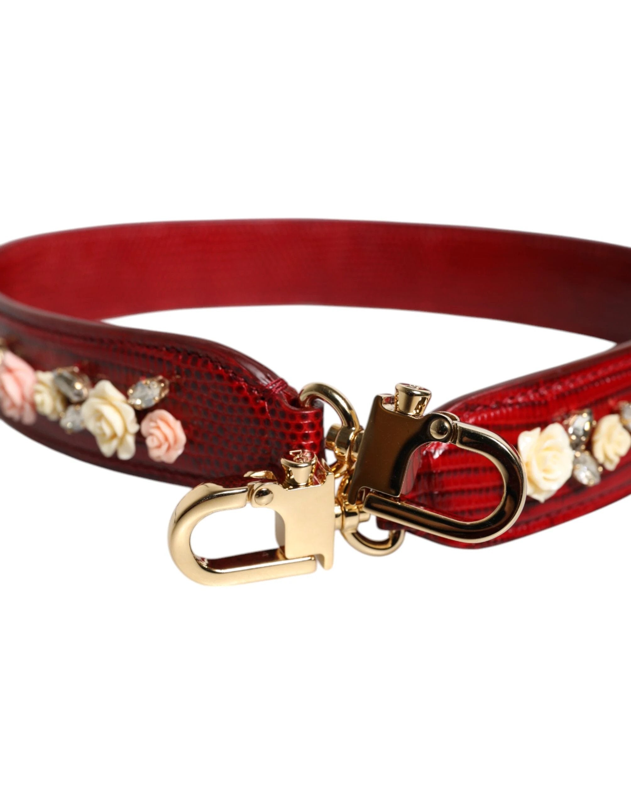 Dolce & Gabbana Red Leather Floral Embellish Bag Shoulder Strap by Dolce & Gabbana
