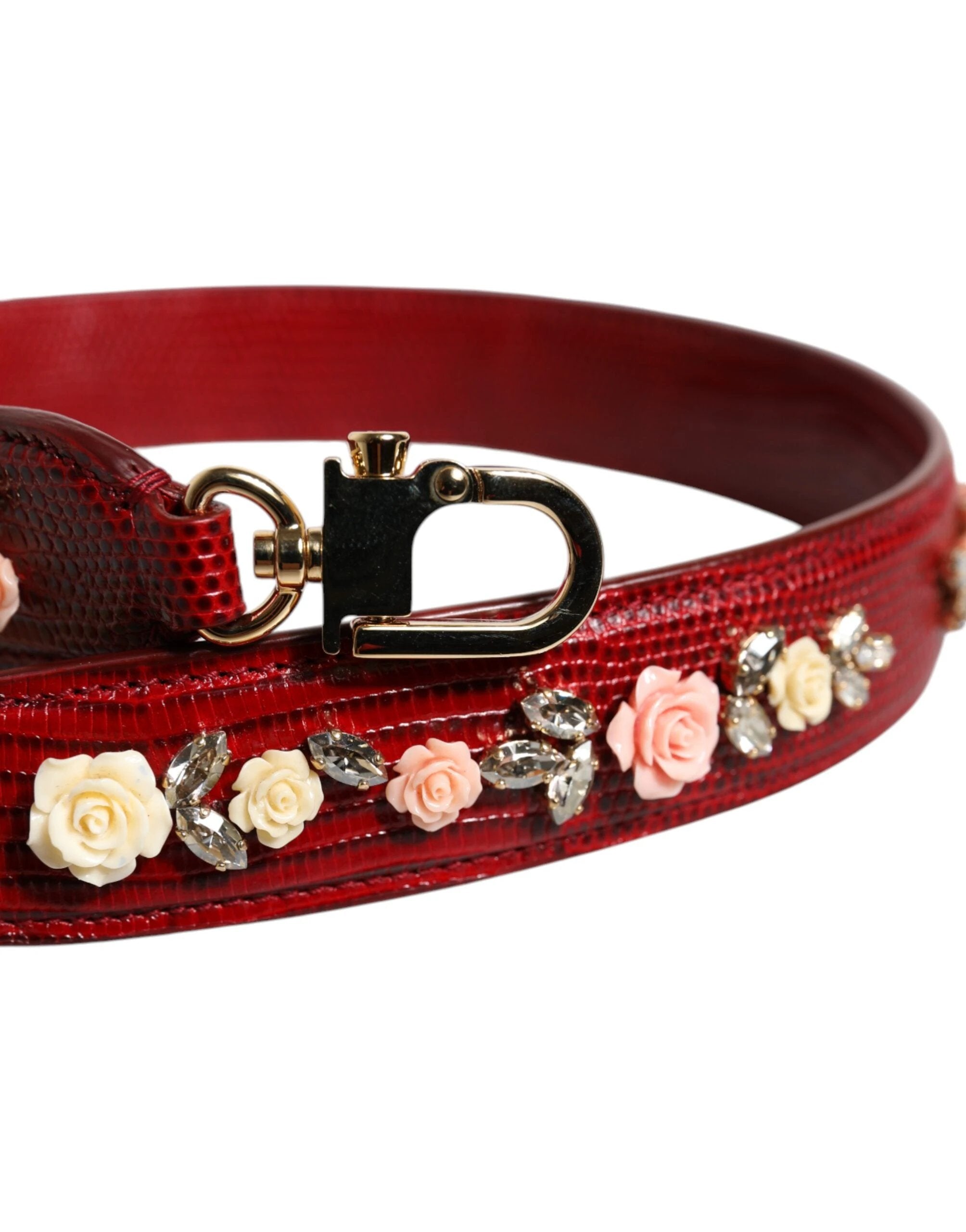 Dolce & Gabbana Red Leather Floral Embellish Bag Shoulder Strap by Dolce & Gabbana