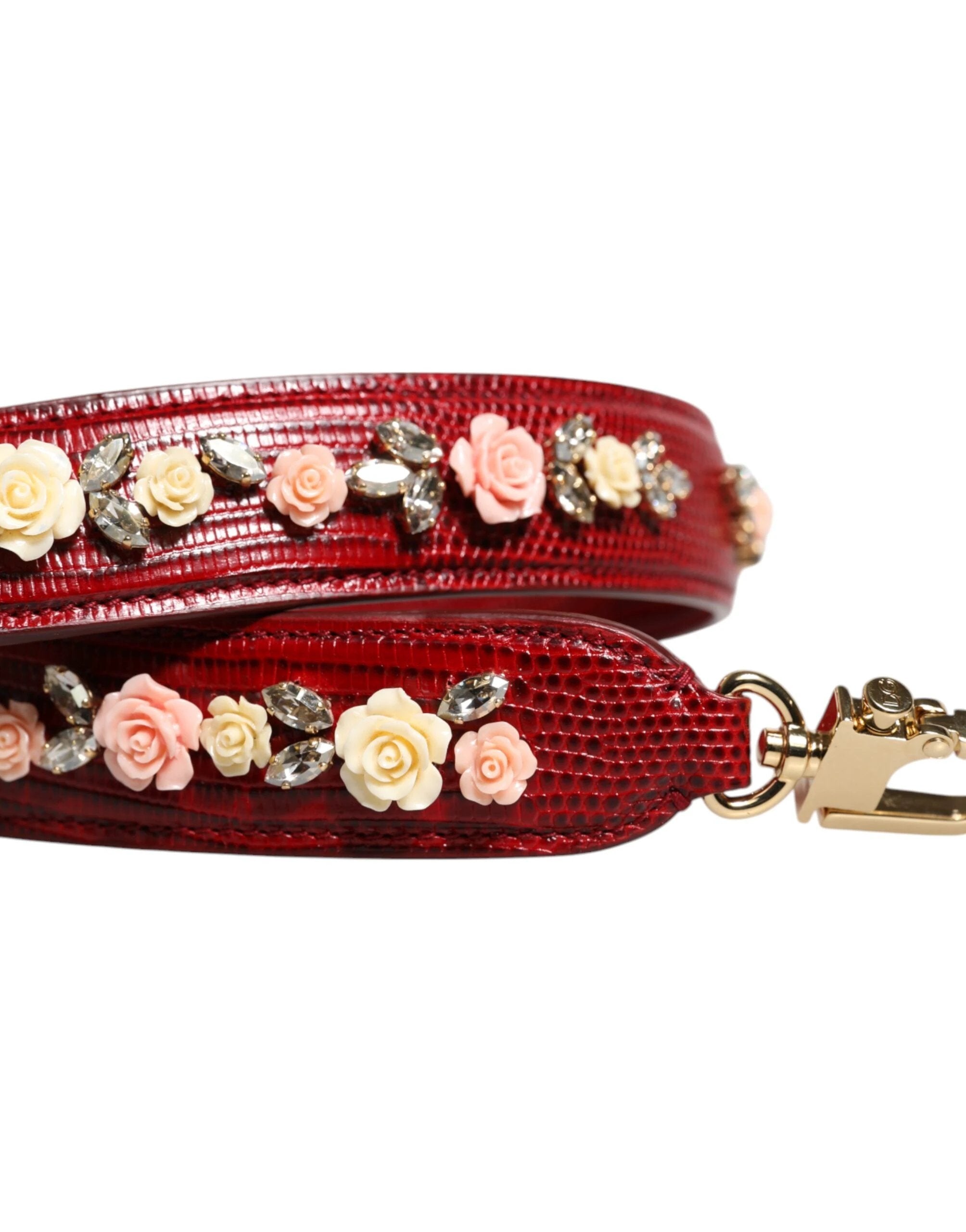 Dolce & Gabbana Red Leather Floral Embellish Bag Shoulder Strap by Dolce & Gabbana