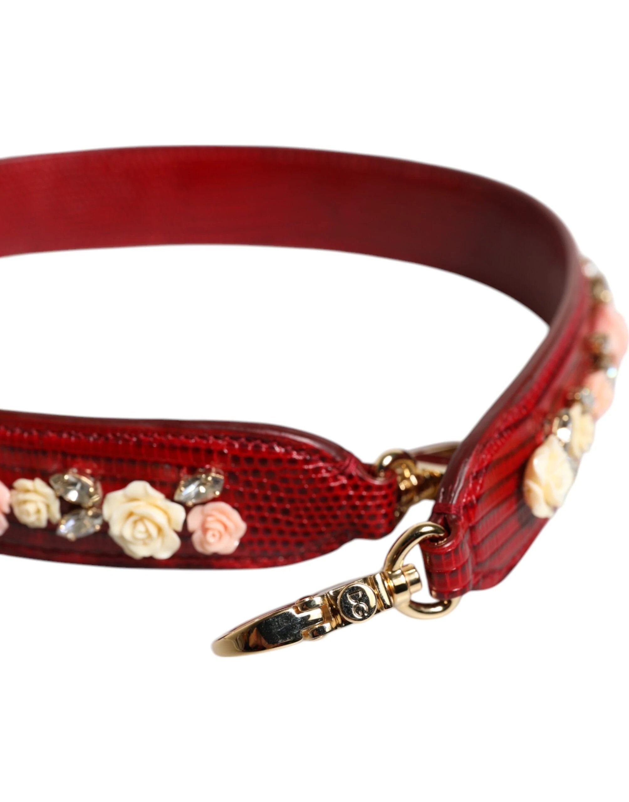 Dolce & Gabbana Red Leather Floral Embellish Bag Shoulder Strap by Dolce & Gabbana