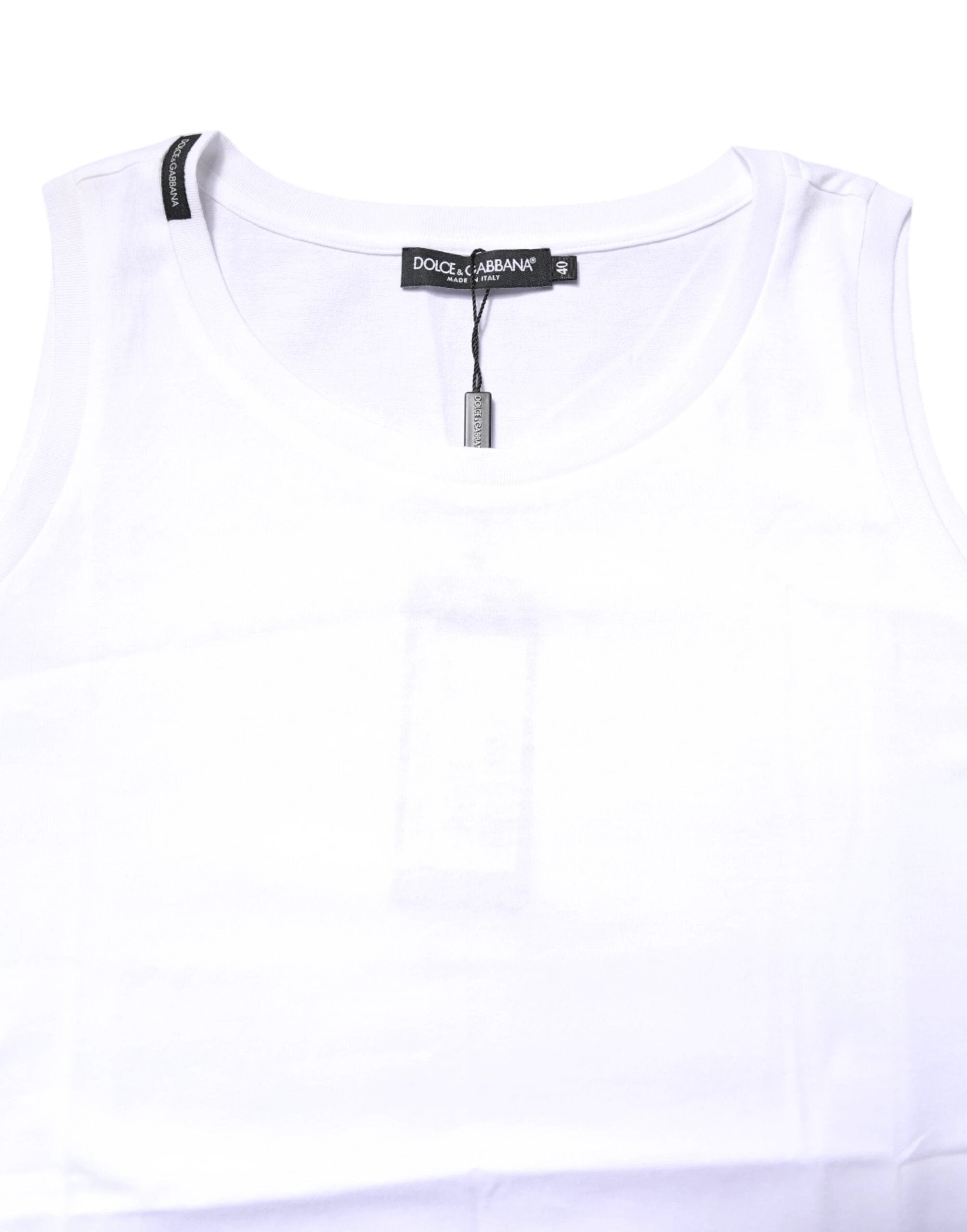 Dolce & Gabbana White Cotton Sleeveless Crew Neck T-shirt by Dolce & Gabbana