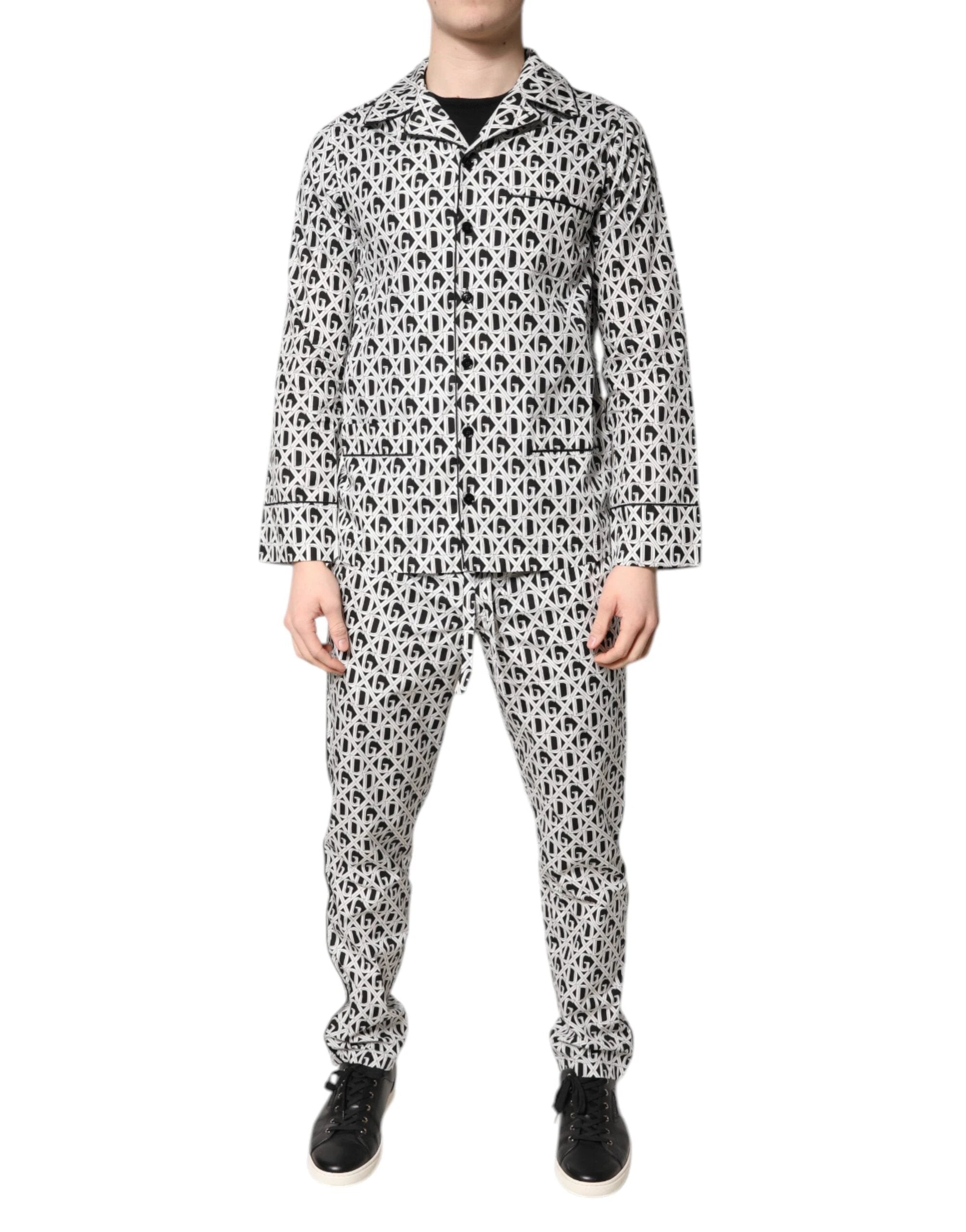 Dolce & Gabbana Black White DG Print Cotton Pajama Set Sleepwear by Dolce & Gabbana