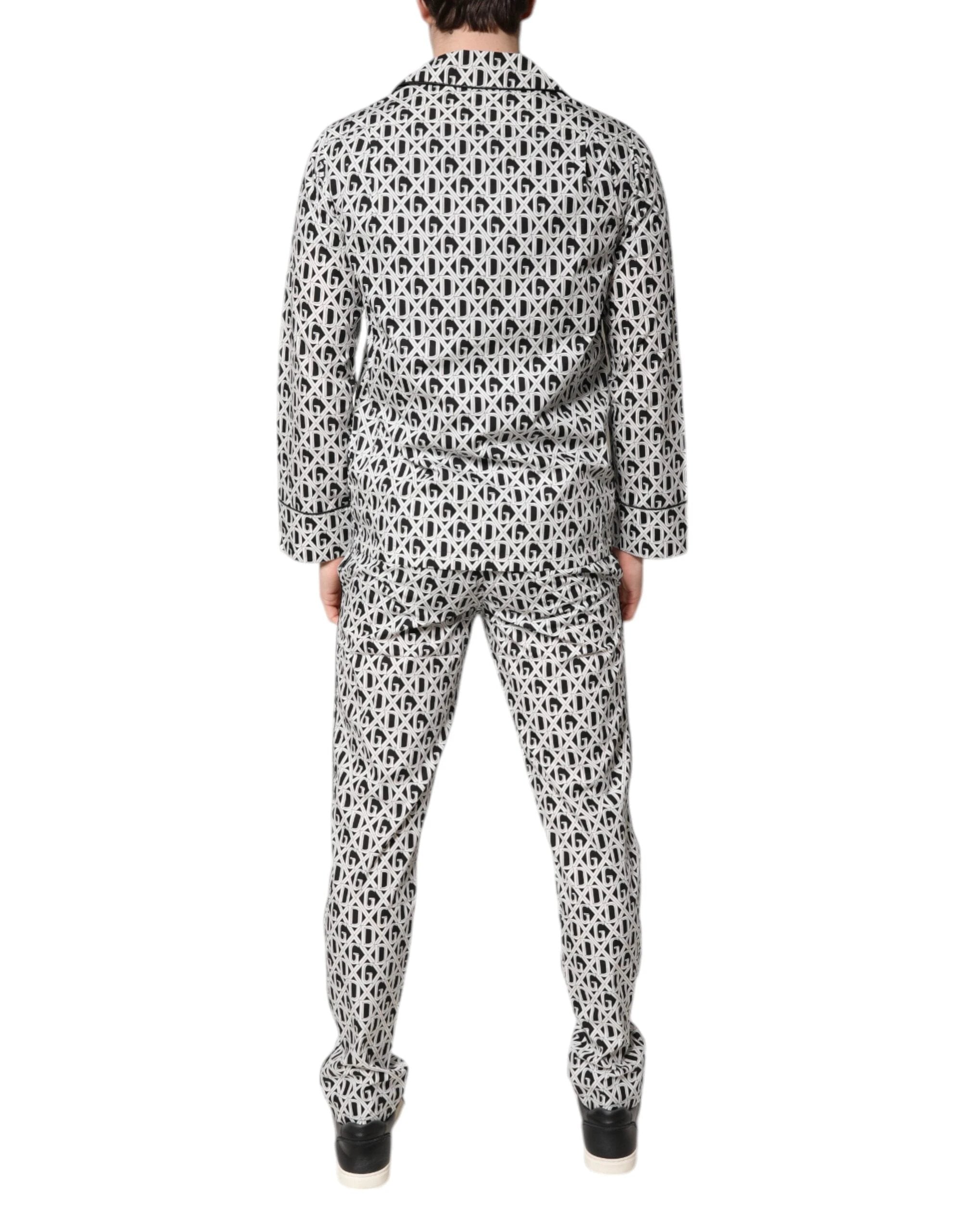Dolce & Gabbana Black White DG Print Cotton Pajama Set Sleepwear by Dolce & Gabbana