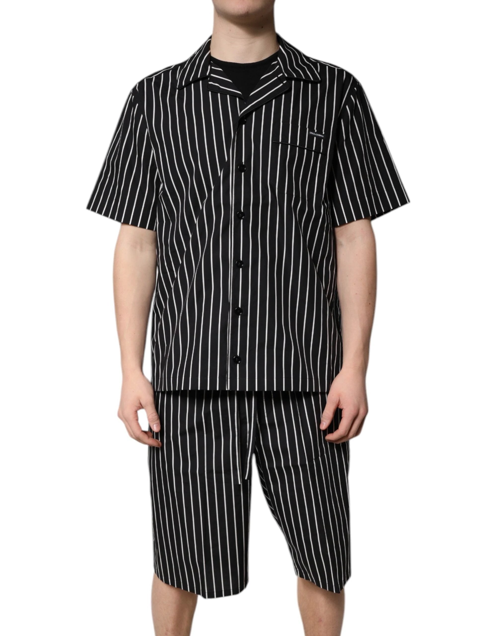 Dolce & Gabbana Black White Stripes Cotton Men Pajama Set Sleepwear by Dolce & Gabbana