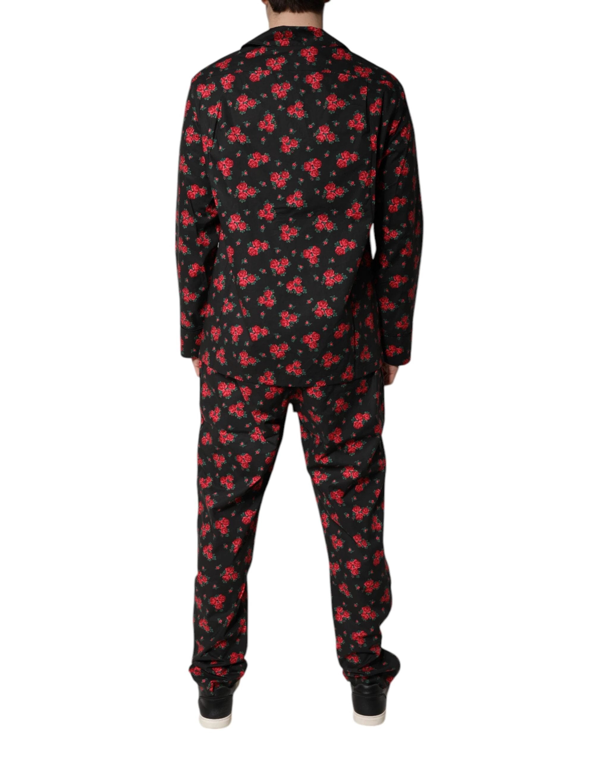 Dolce & Gabbana Black Floral Print Cotton Men Pajama Set Sleepwear by Dolce & Gabbana