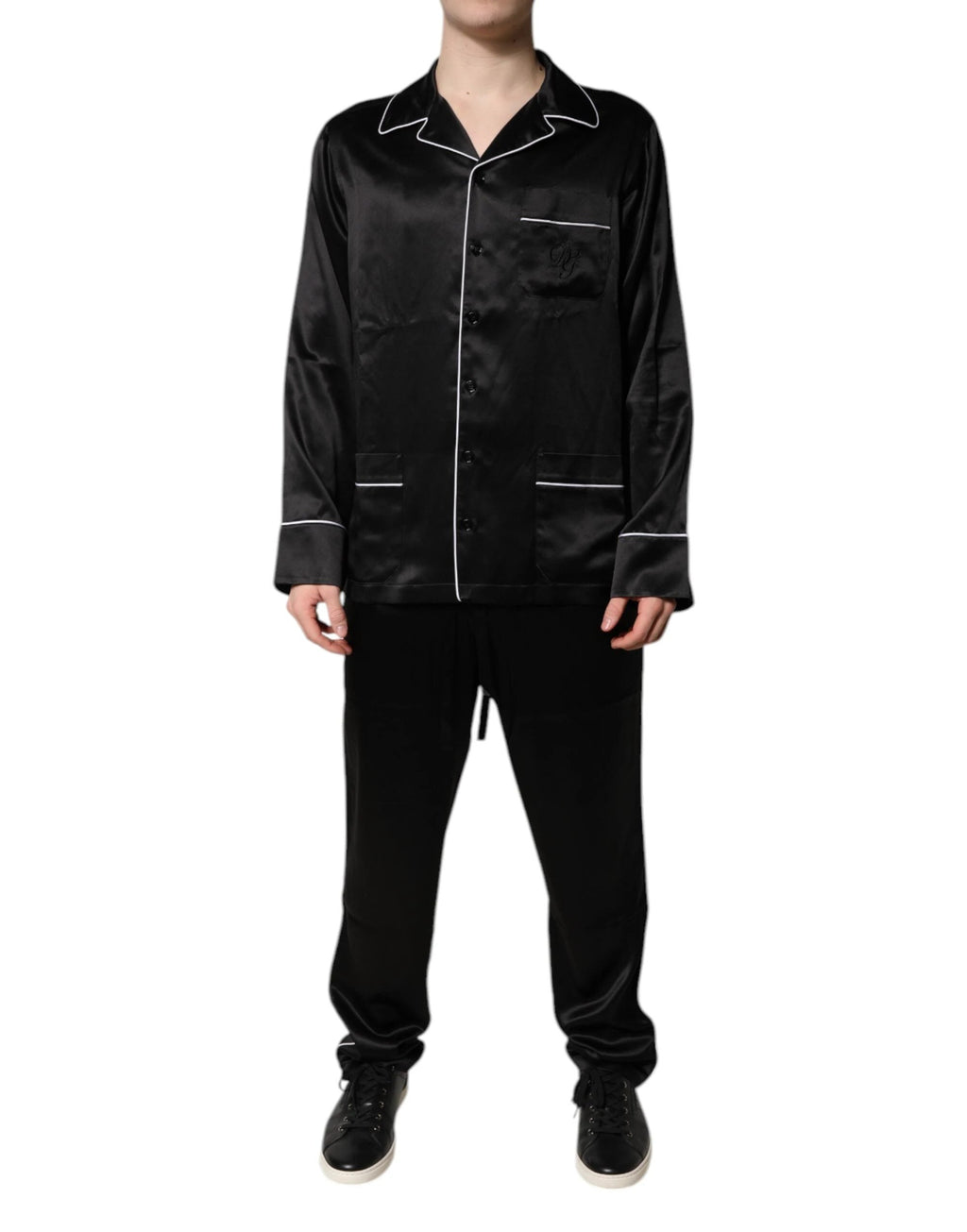 Dolce & Gabbana Black Silk Shirt Pants Pajama Set Sleepwear by Dolce & Gabbana