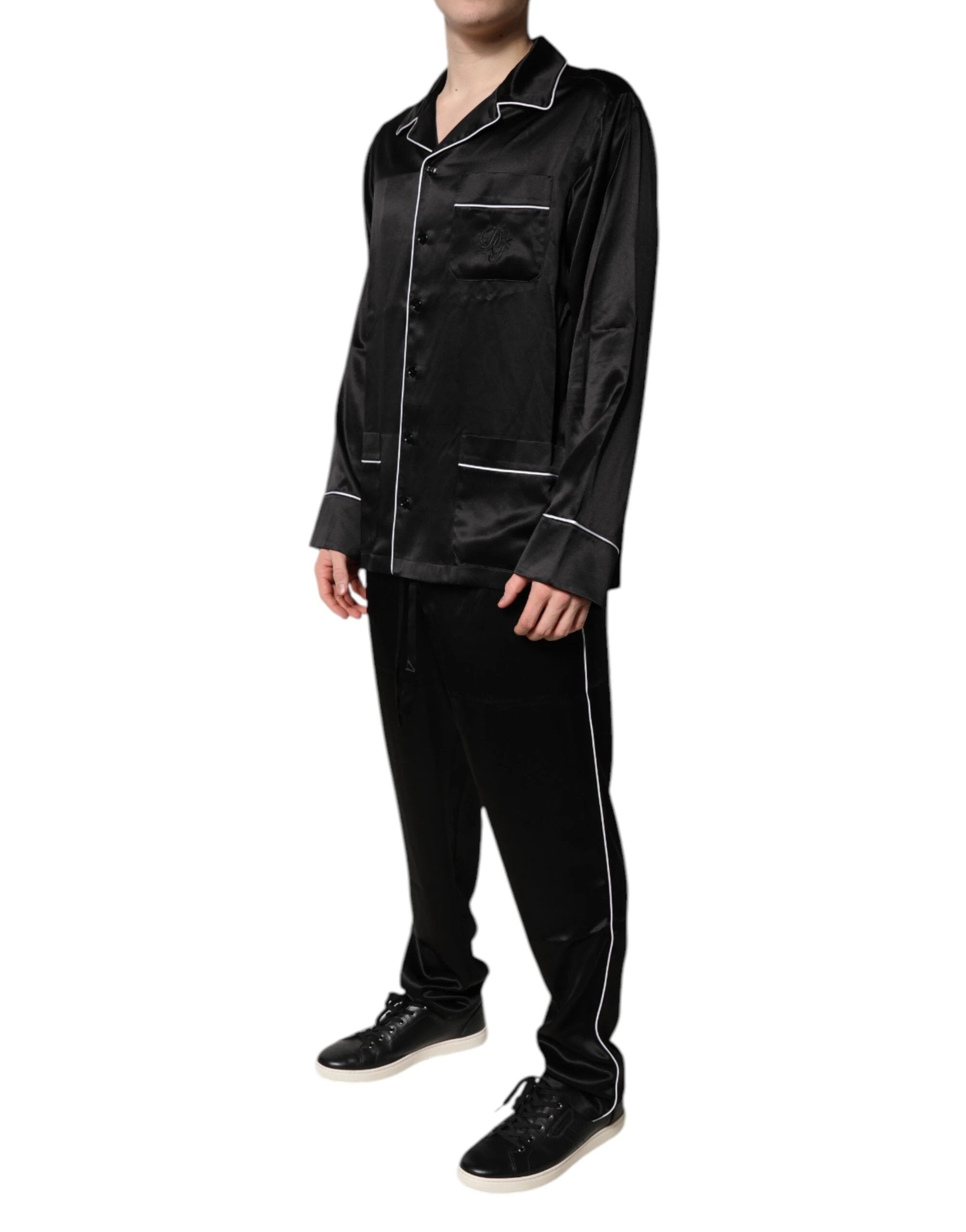 Dolce & Gabbana Black Silk Shirt Pants Pajama Set Sleepwear by Dolce & Gabbana