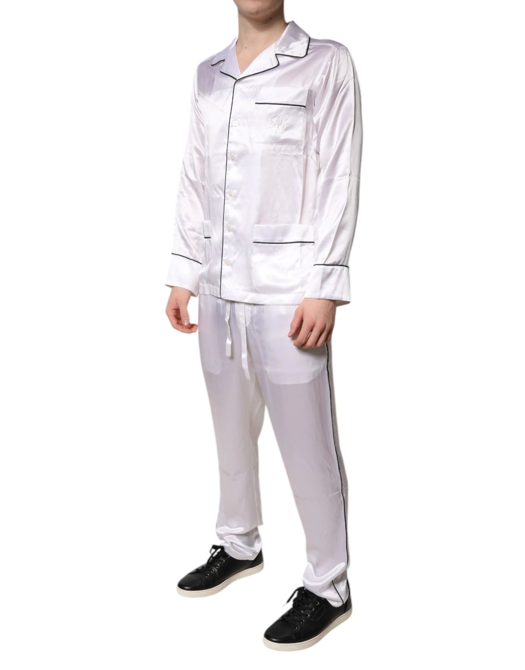 Dolce & Gabbana White Satin Silk Men Pajama Set Sleepwear by Dolce & Gabbana