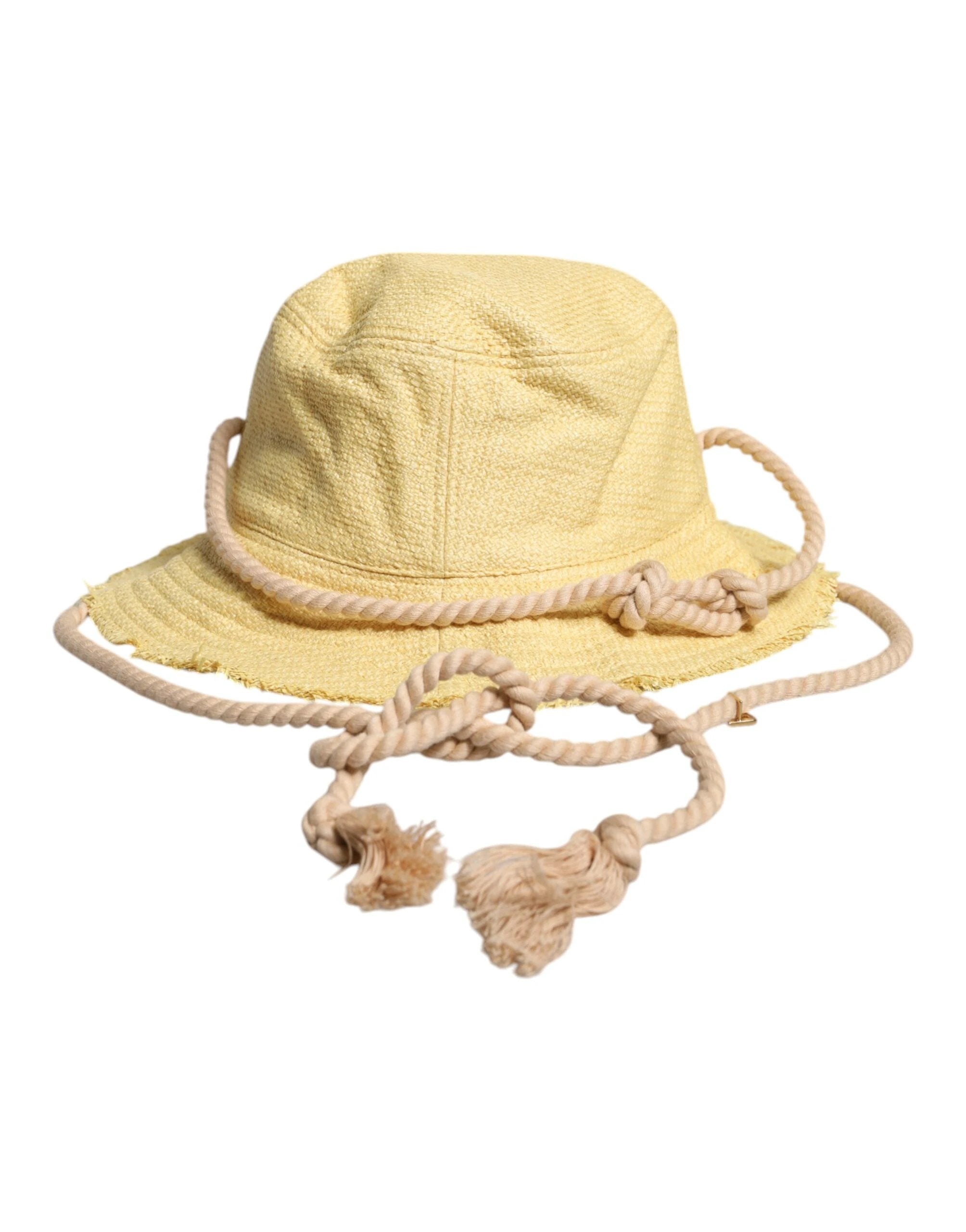 Dolce & Gabbana Yellow Cotton Wide Brim Bucket by Dolce & Gabbana
