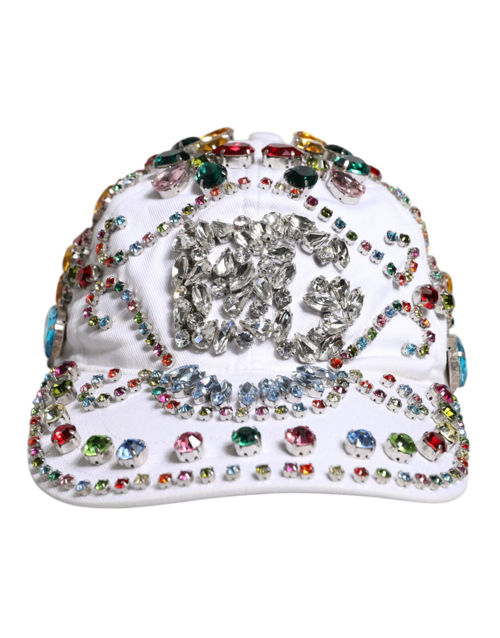 Dolce & Gabbana White Multicolor Crystal Embellish Baseball Cap by Dolce & Gabbana