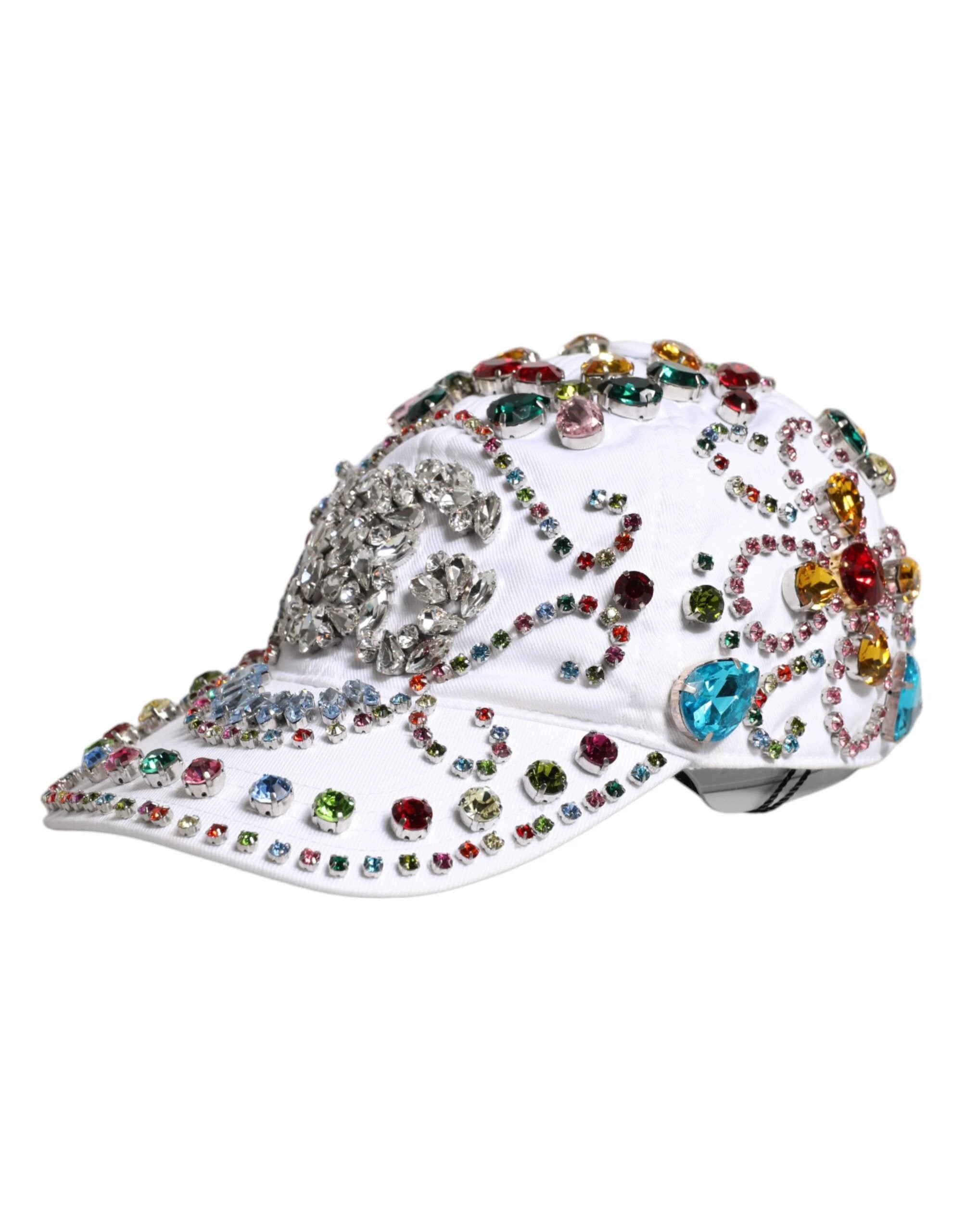 Dolce & Gabbana White Multicolor Crystal Embellish Baseball Cap by Dolce & Gabbana