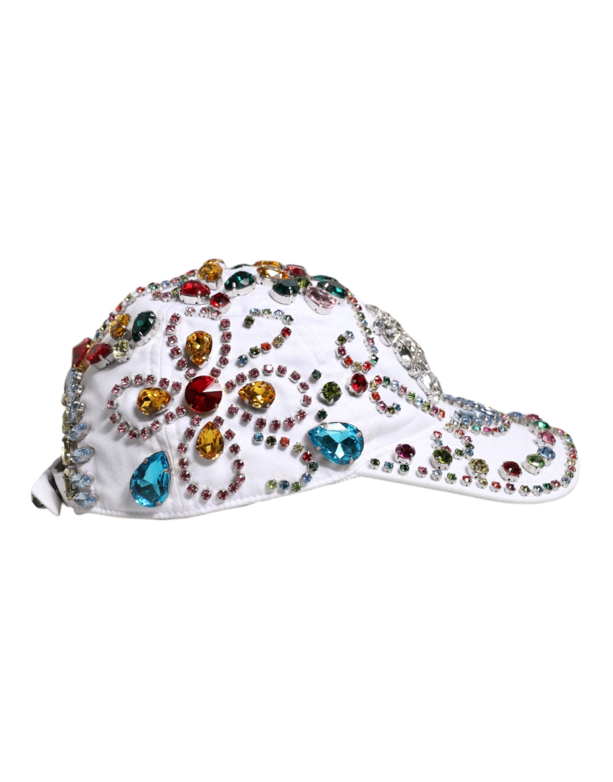 Dolce & Gabbana White Multicolor Crystal Embellish Baseball Cap by Dolce & Gabbana