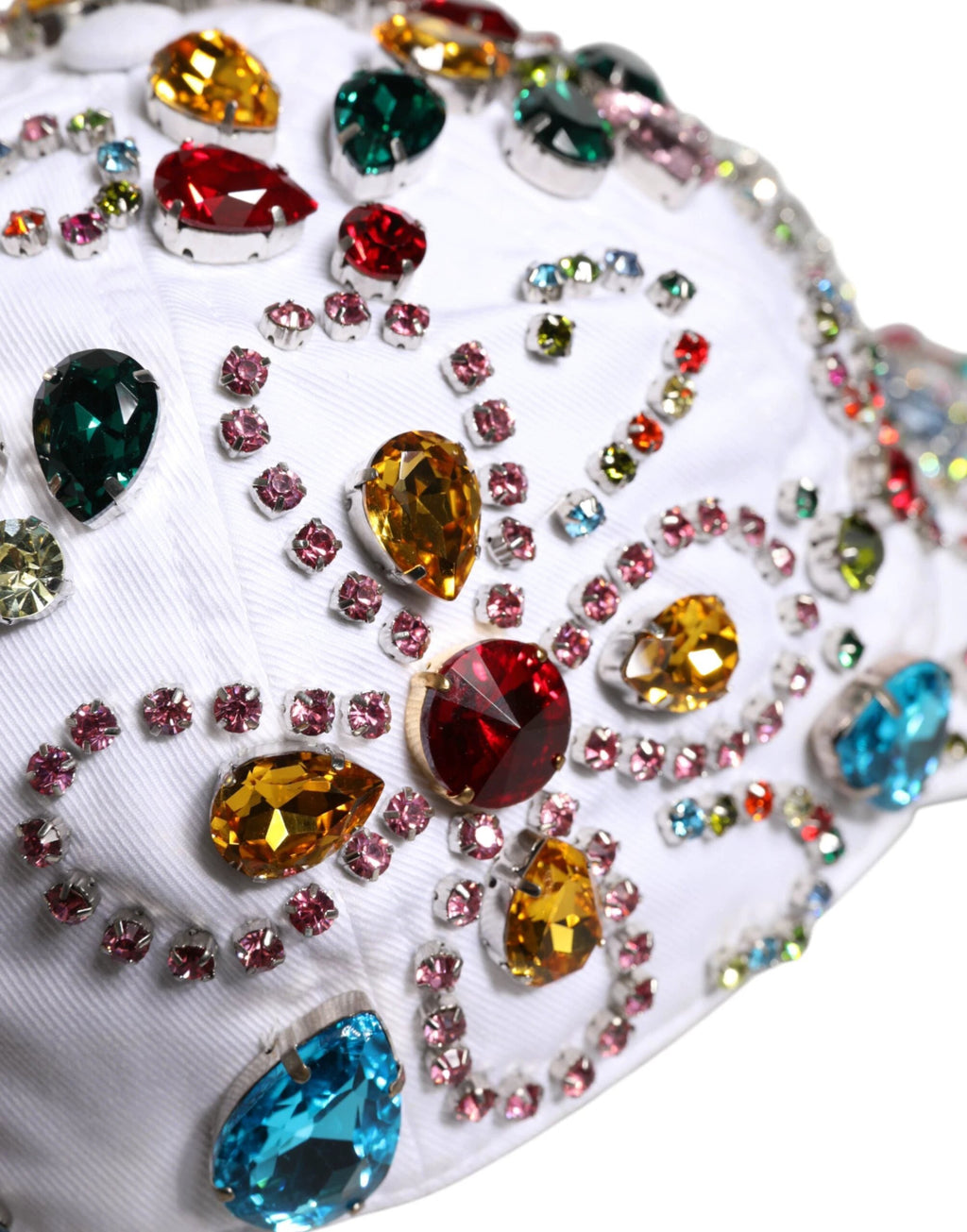 Dolce & Gabbana White Multicolor Crystal Embellish Baseball Cap by Dolce & Gabbana