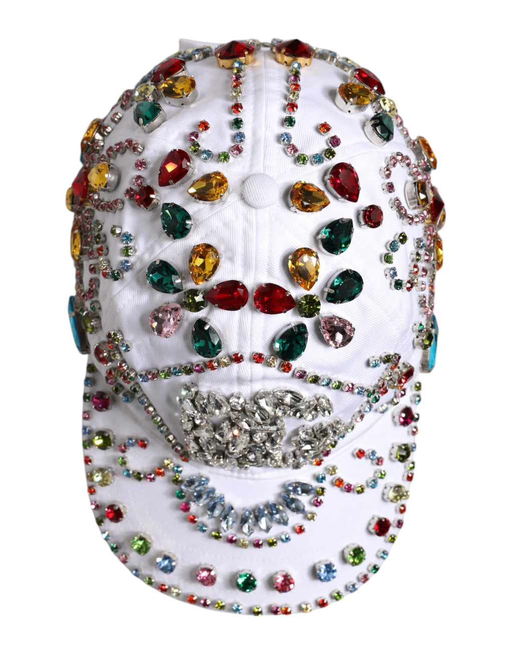 Dolce & Gabbana White Multicolor Crystal Embellish Baseball Cap by Dolce & Gabbana