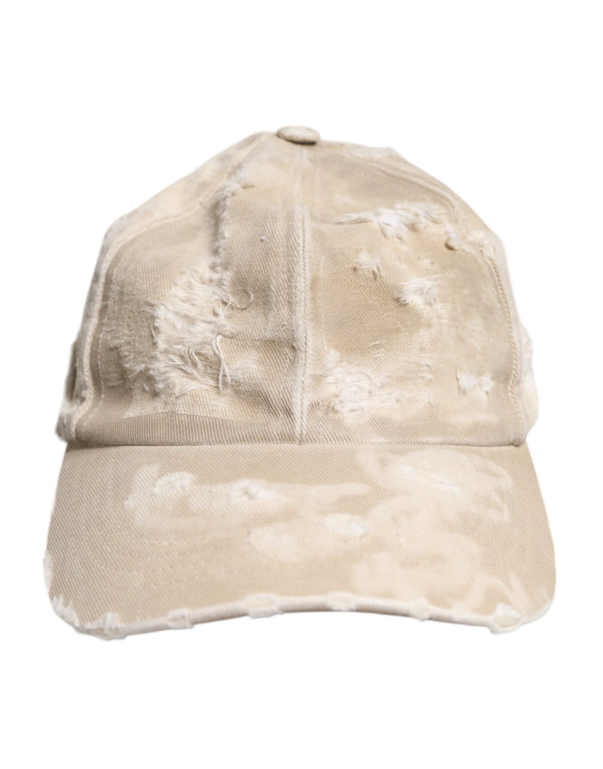 Dolce & Gabbana Beige Tattered Cotton 6 Panels Baseball Cap by Dolce & Gabbana