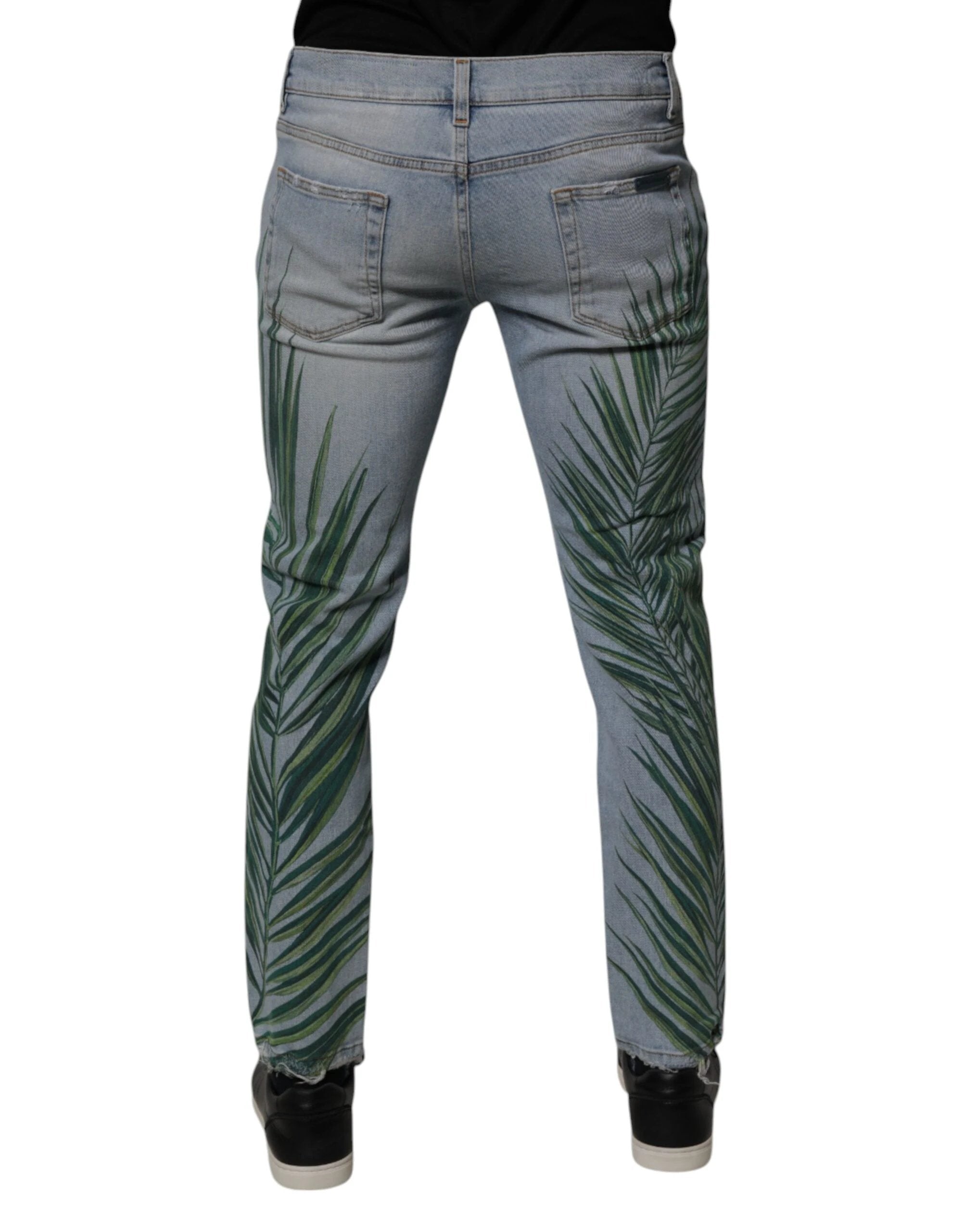 Dolce & Gabbana Light Blue Leaf Cotton Classic Men Denim Jeans by Dolce & Gabbana