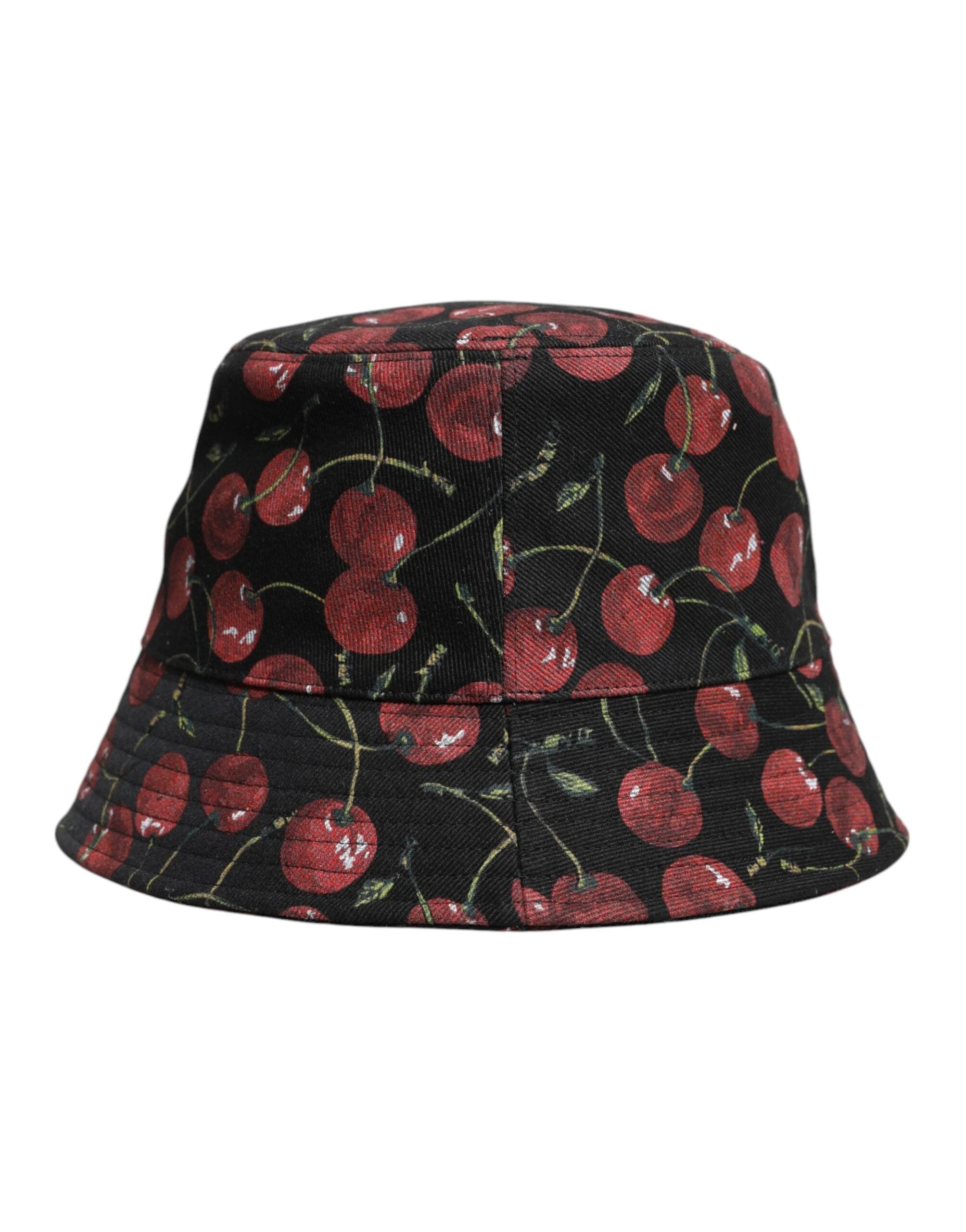Dolce & Gabbana Black Cotton Printed Wide Brim Bucket Hat by Dolce & Gabbana