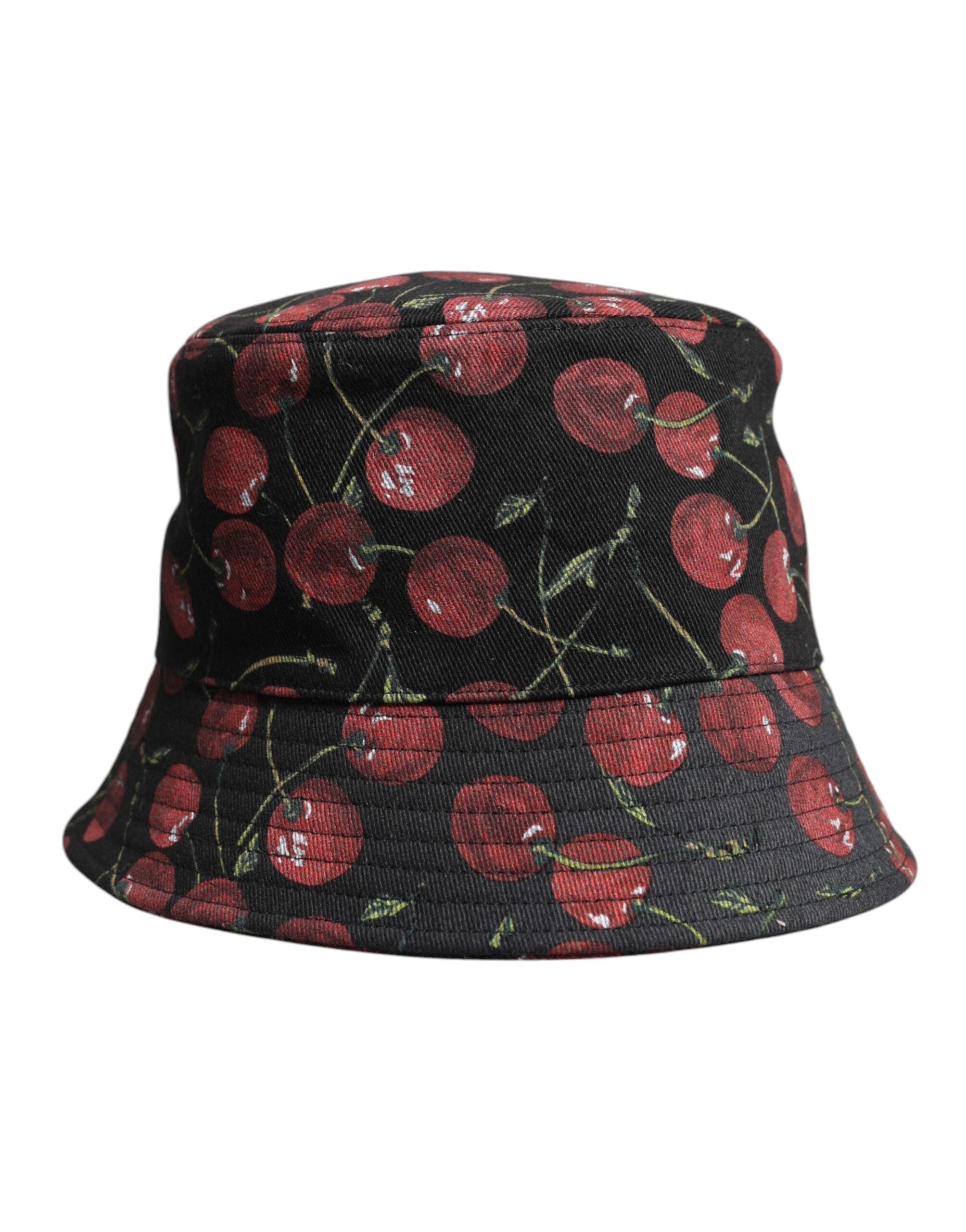 Dolce & Gabbana Black Cotton Printed Wide Brim Bucket Hat by Dolce & Gabbana