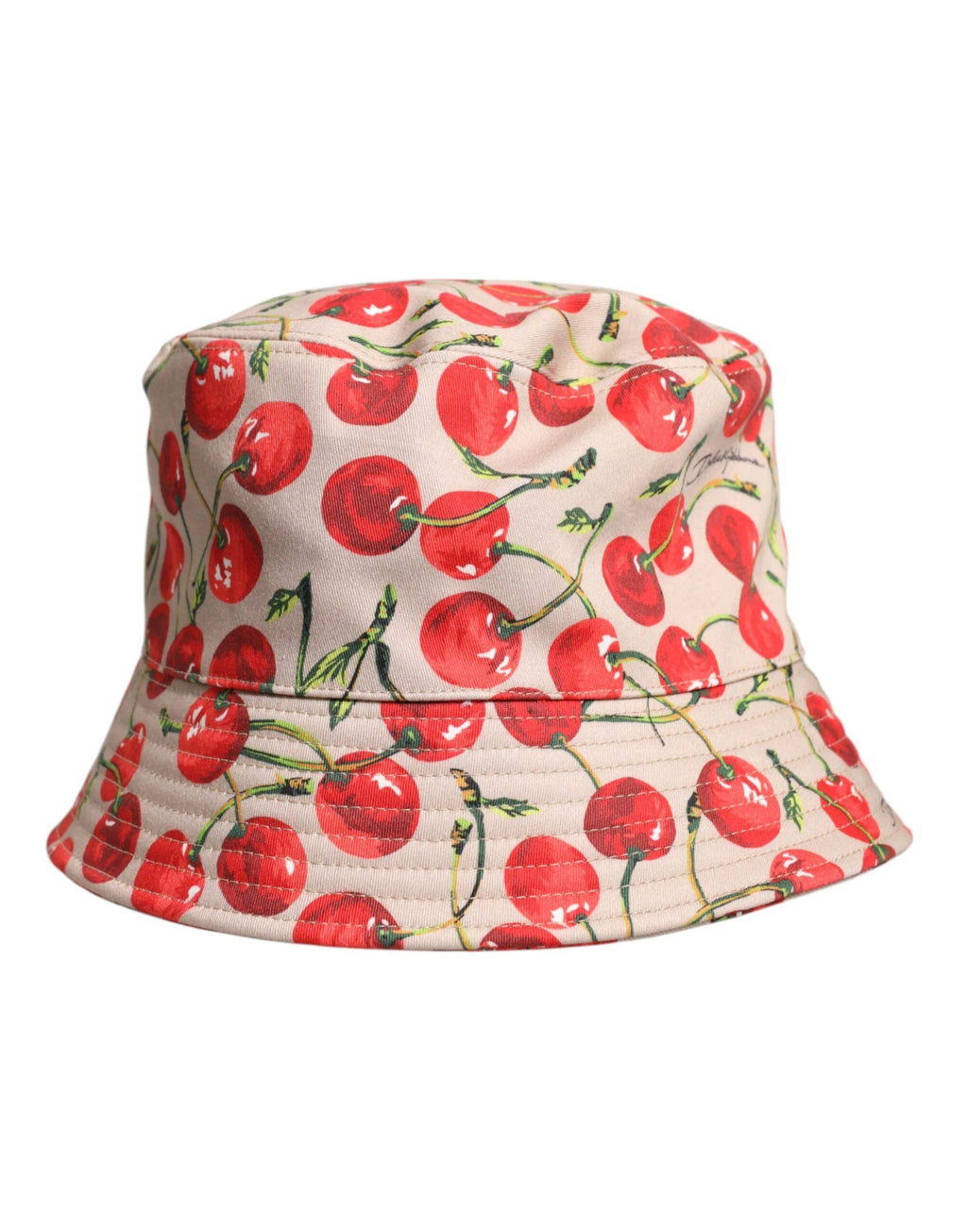 Dolce & Gabbana Beige Cotton Printed Wide Brim Bucket Hat by Dolce & Gabbana