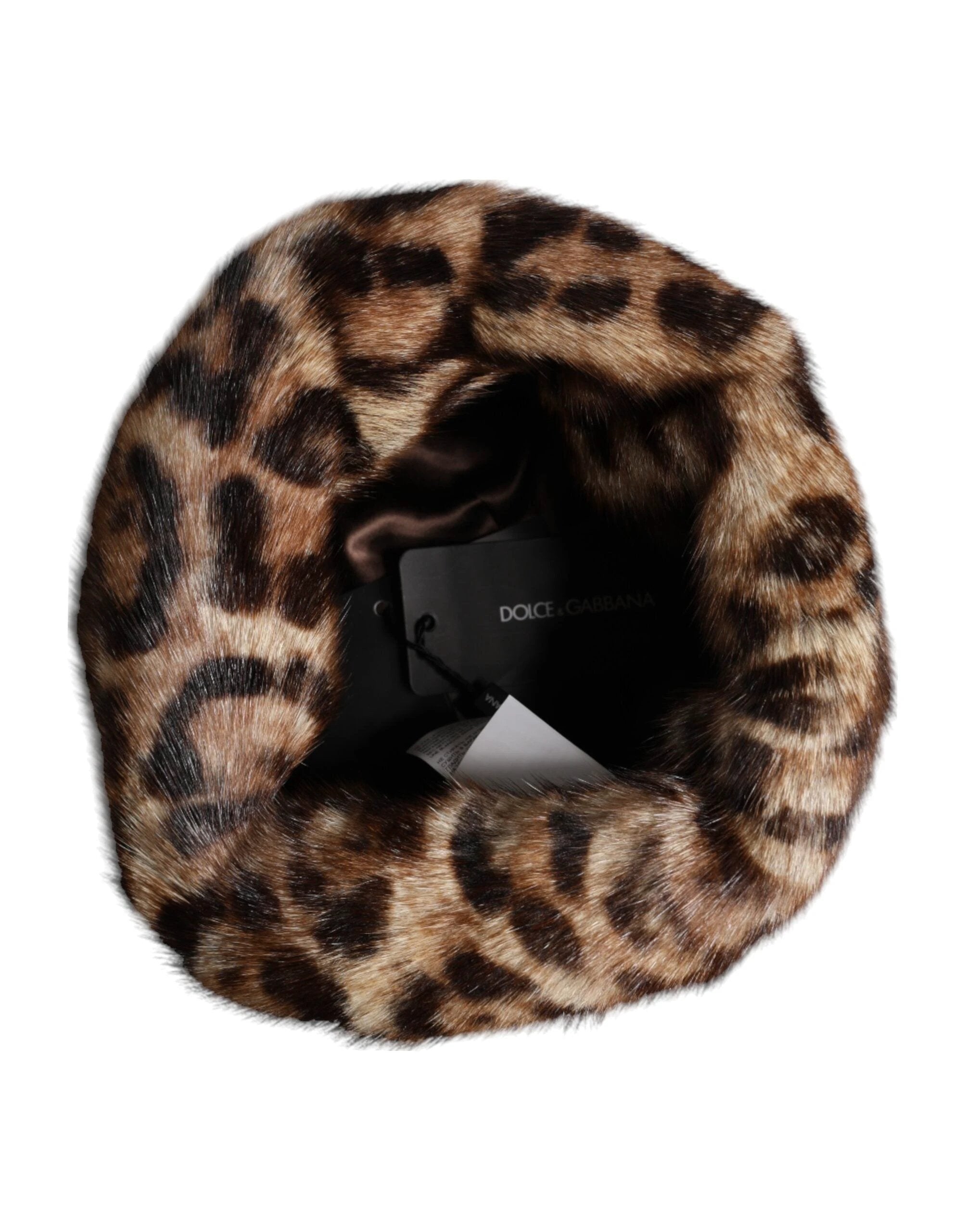 Dolce & Gabbana Brown Leopard Faux Fur Women Bucket Hat by Dolce & Gabbana