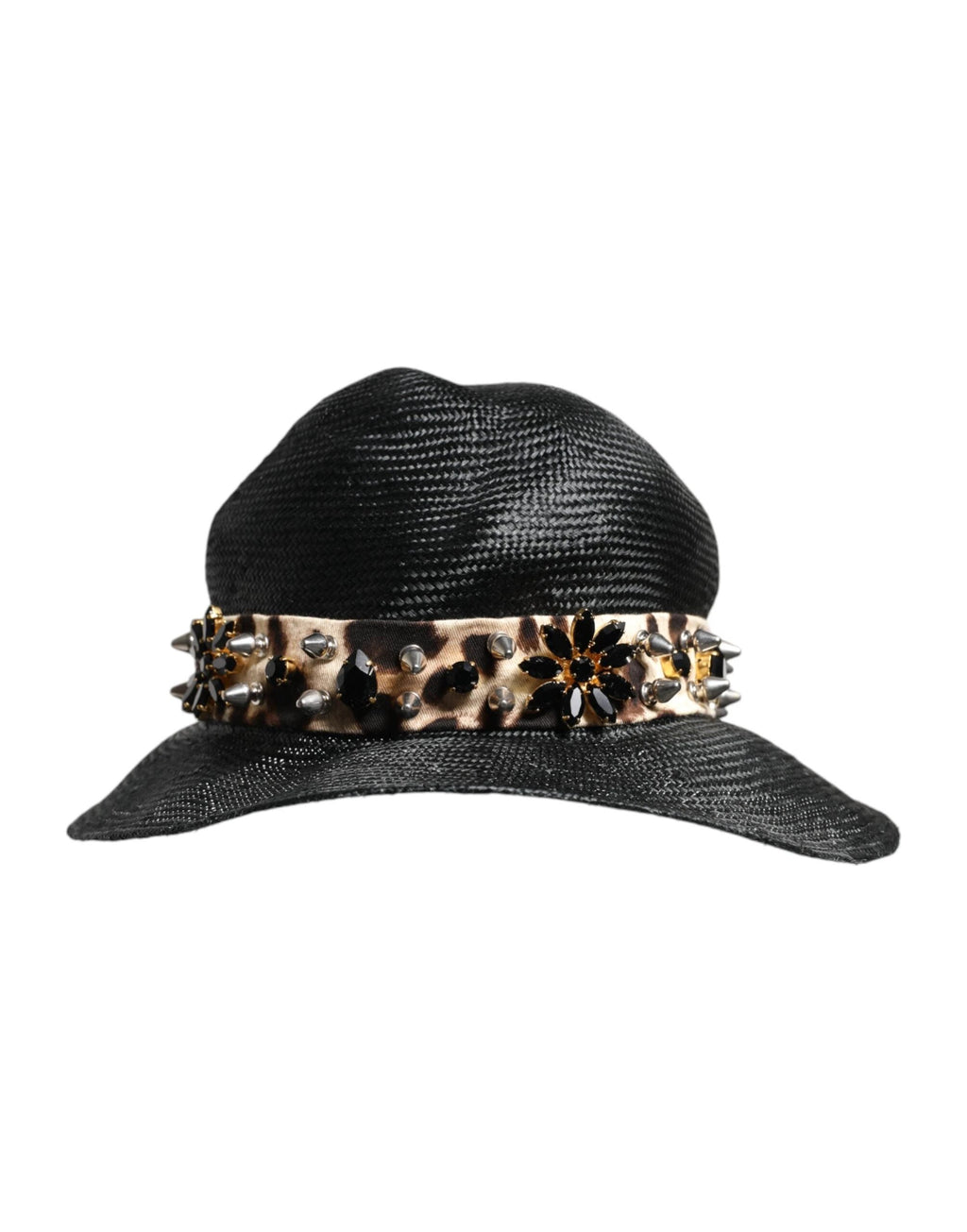 Dolce & Gabbana Black Straw Crystal Embellished Wide Brim Hat by Dolce & Gabbana