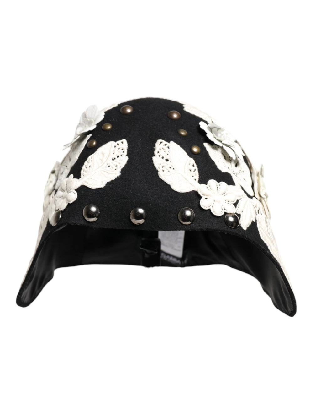 Dolce & Gabbana Black Wool White Floral Gold Leaf Cloche Hat by Dolce & Gabbana
