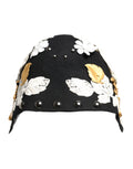 Dolce & Gabbana Black Wool White Floral Gold Leaf Cloche Hat by Dolce & Gabbana