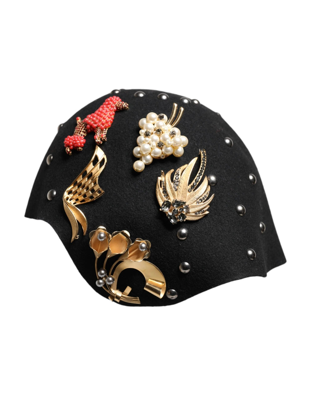 Dolce & Gabbana Black Wool Multicolor Embellished Cloche Hat by Dolce & Gabbana