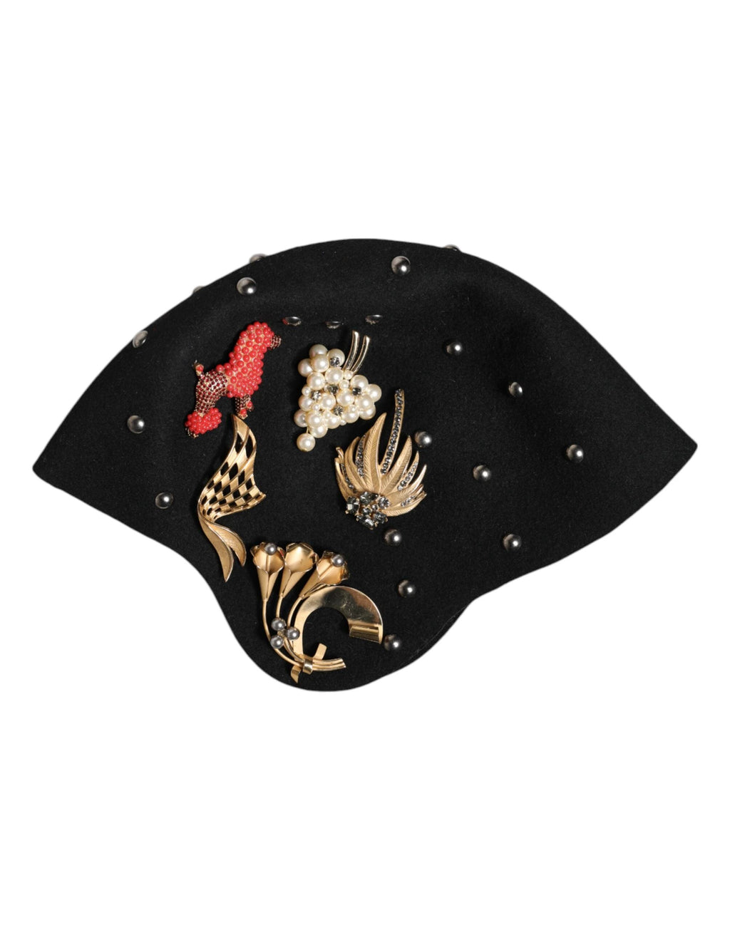 Dolce & Gabbana Black Wool Multicolor Embellished Cloche Hat by Dolce & Gabbana