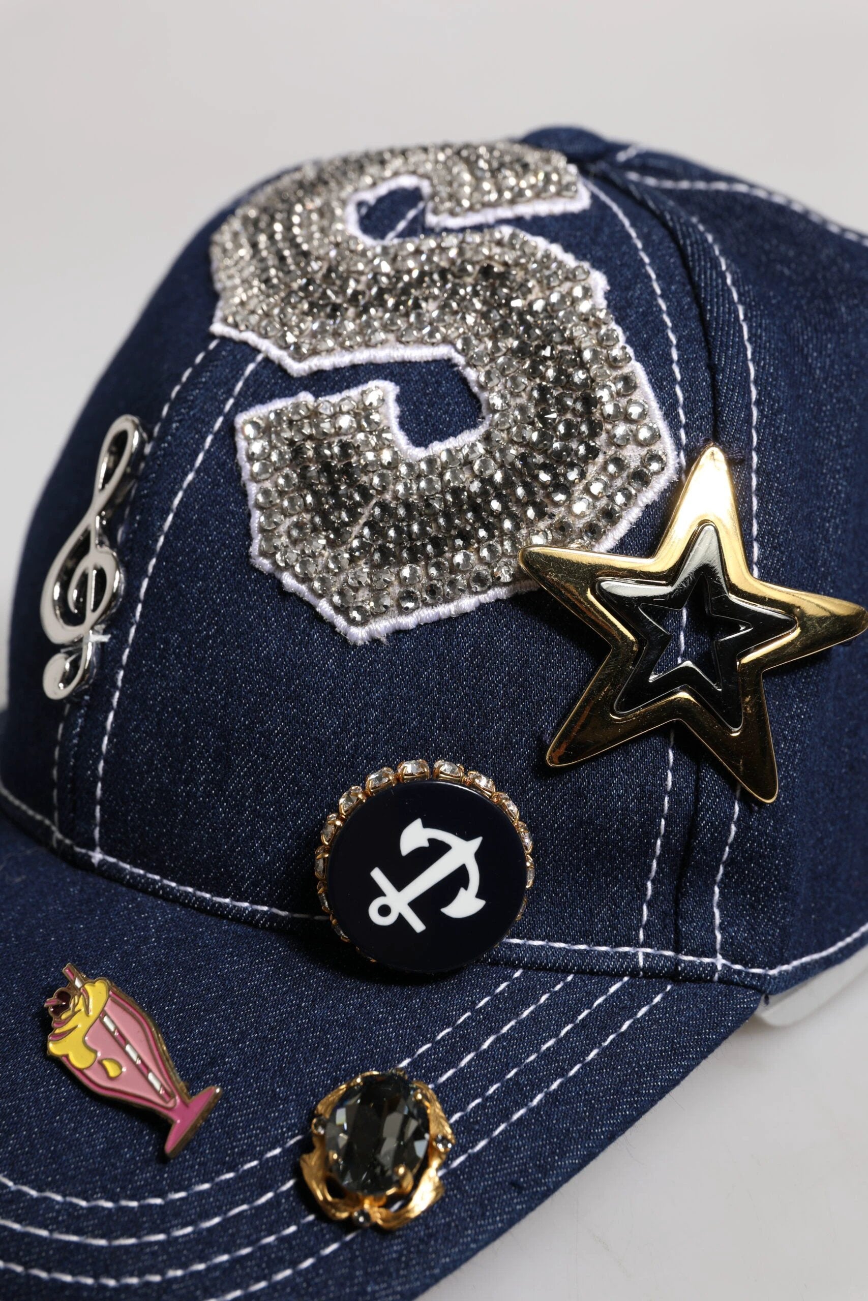 Dolce & Gabbana Blue Crystal Embellishment Baseball Cap by Dolce & Gabbana