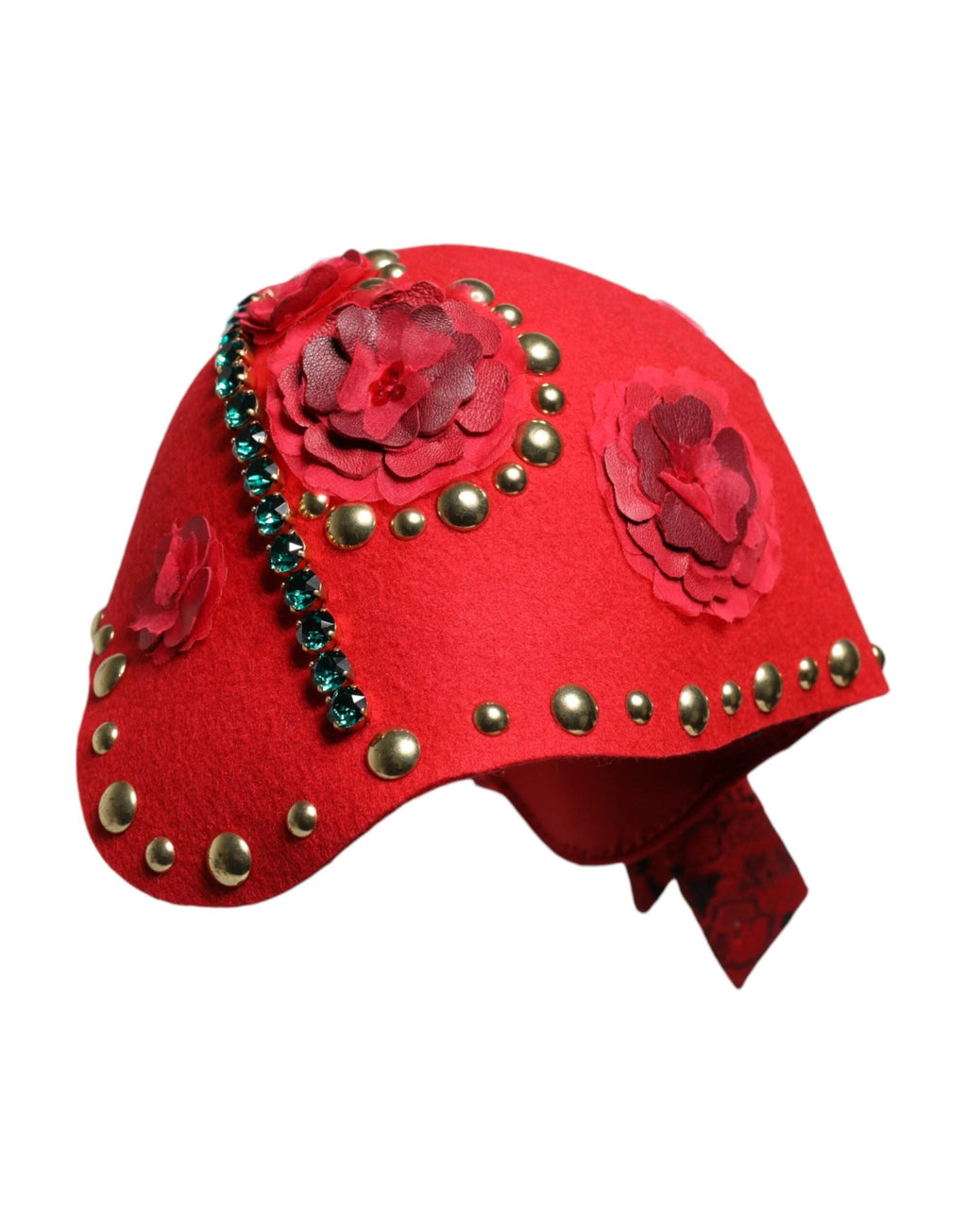 Dolce & Gabbana Red Crystal Gold Roses Brooch Embellished Hat by Dolce & Gabbana