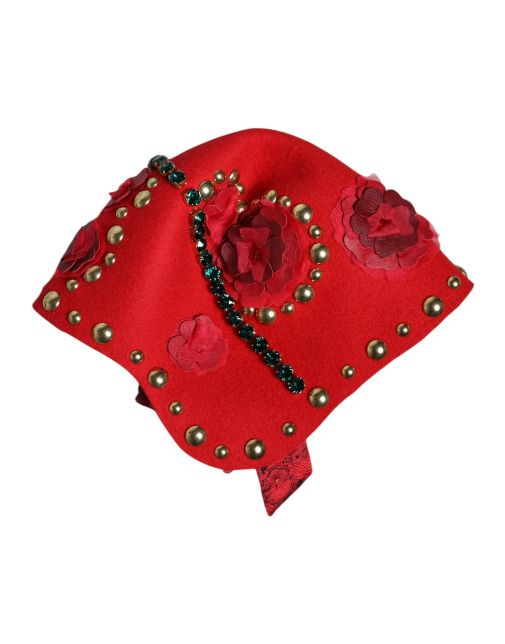 Dolce & Gabbana Red Crystal Gold Roses Brooch Embellished Hat by Dolce & Gabbana