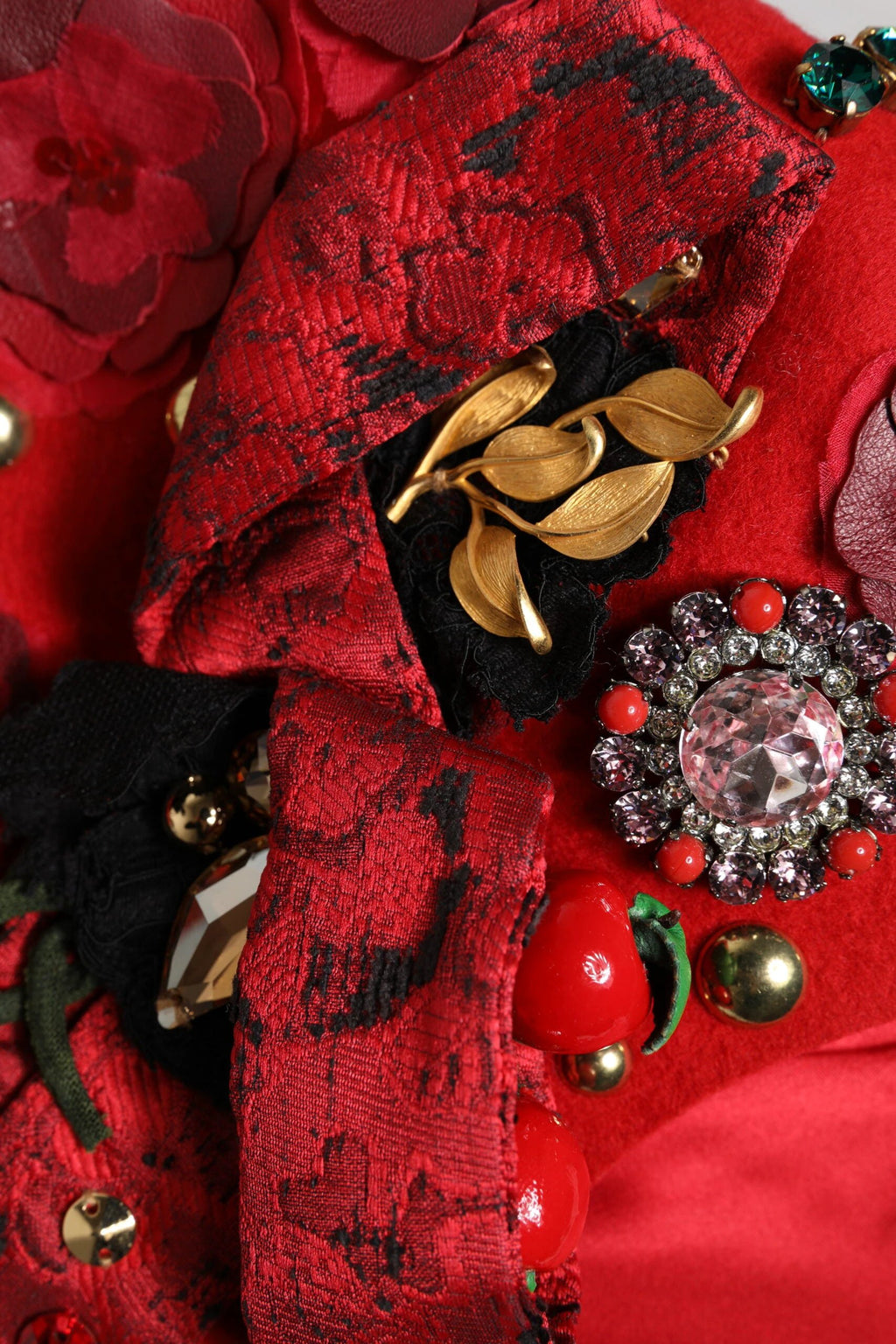 Dolce & Gabbana Red Crystal Gold Roses Brooch Embellished Hat by Dolce & Gabbana
