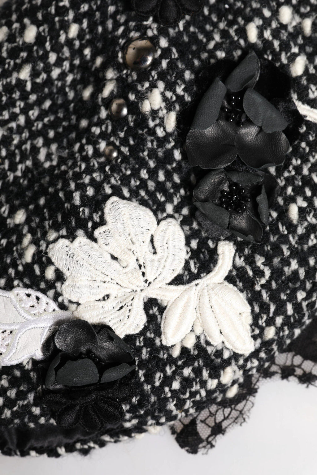 Dolce & Gabbana Black Wool White Floral Embellished Cloche Hat by Dolce & Gabbana
