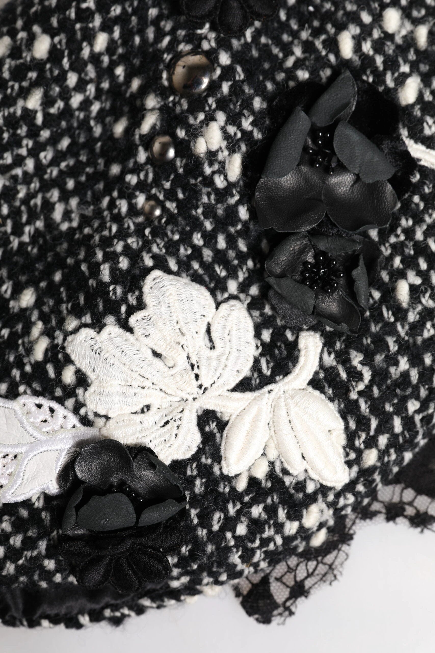 Dolce & Gabbana Black Wool White Floral Embellished Cloche Hat by Dolce & Gabbana